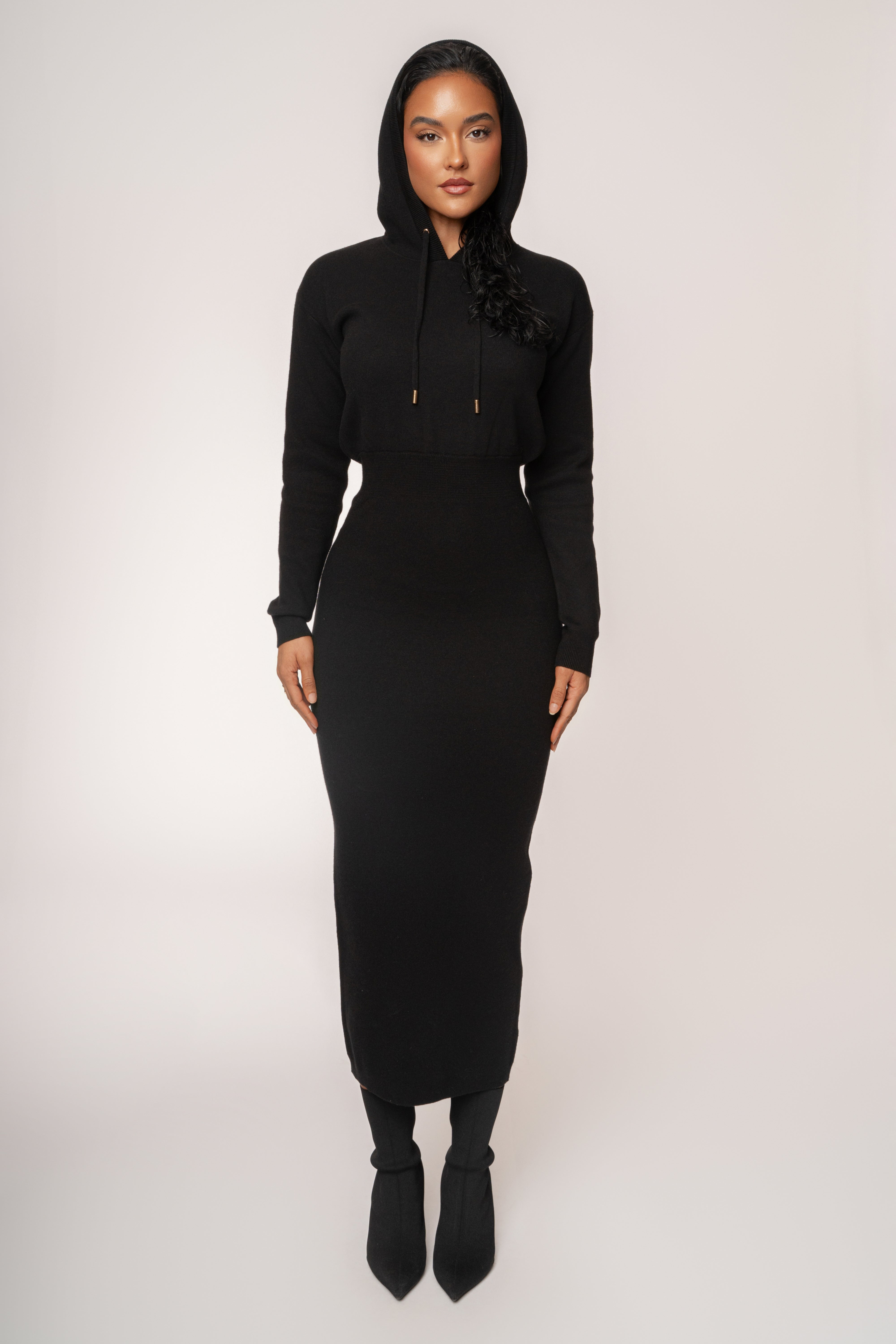 Black All In One Hoodie Dress - JLUXLABEL