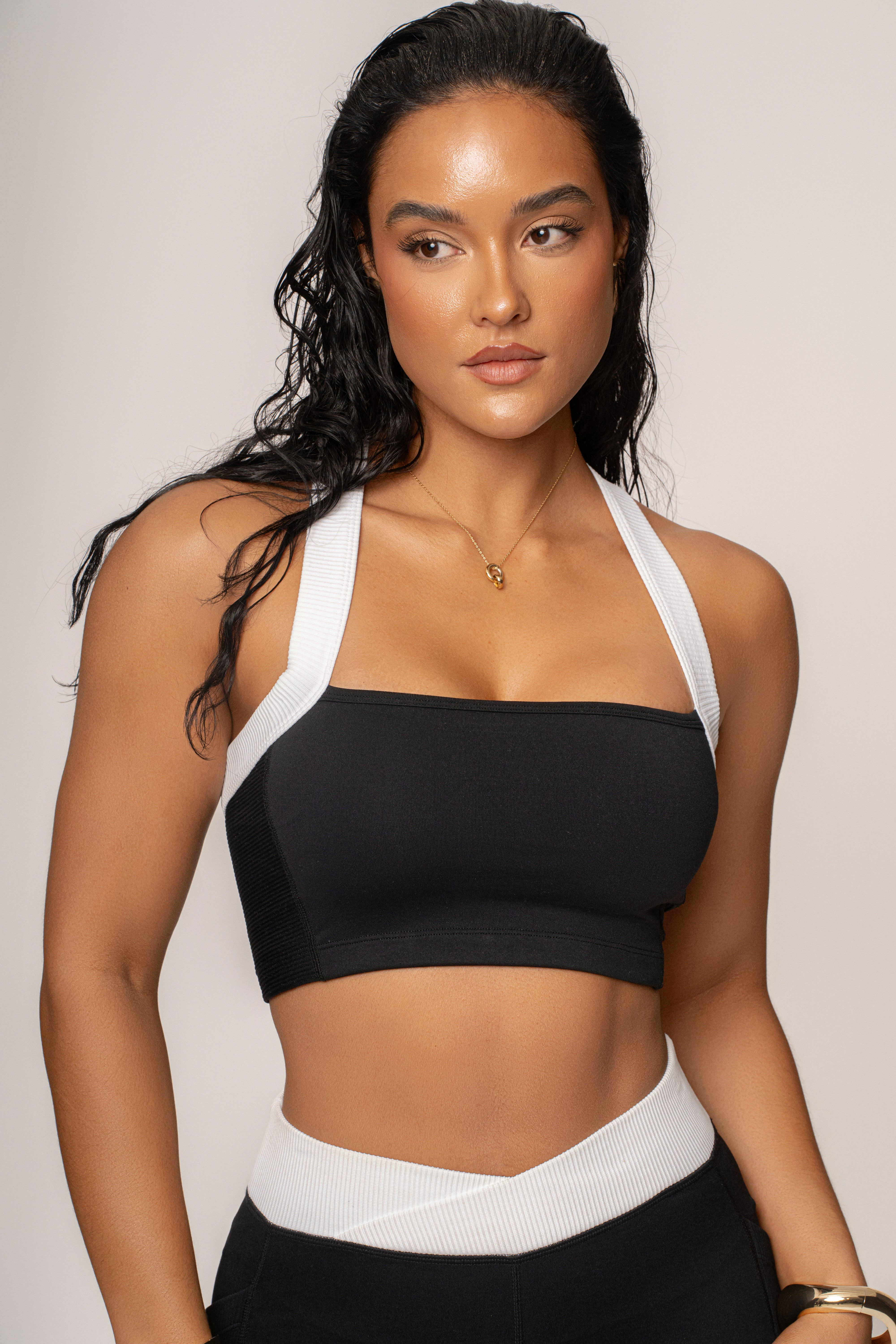 Black/White Ultimate Ribbed Halter Top - JLUXLABEL