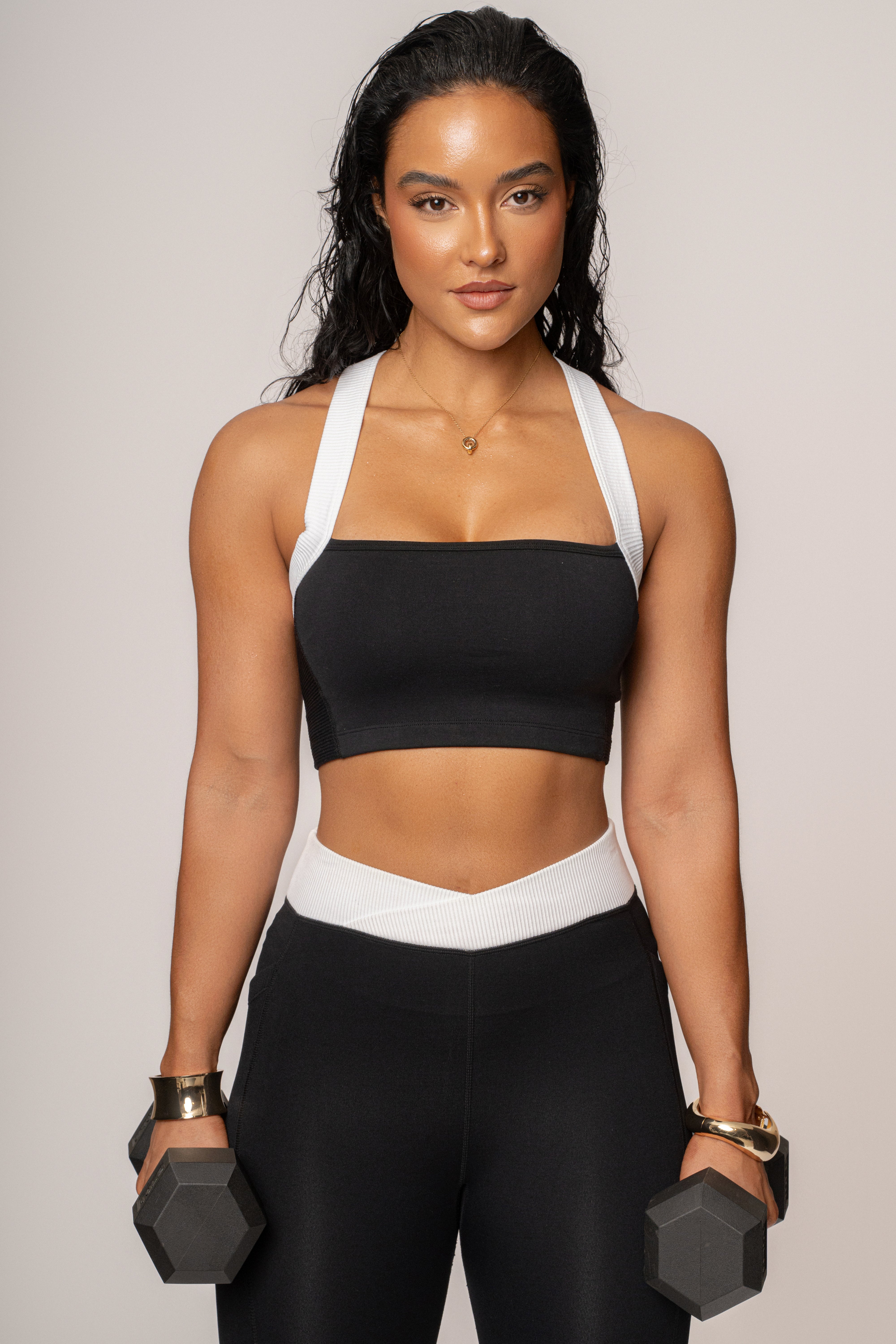 Black/White Ultimate Ribbed Halter Top - JLUXLABEL