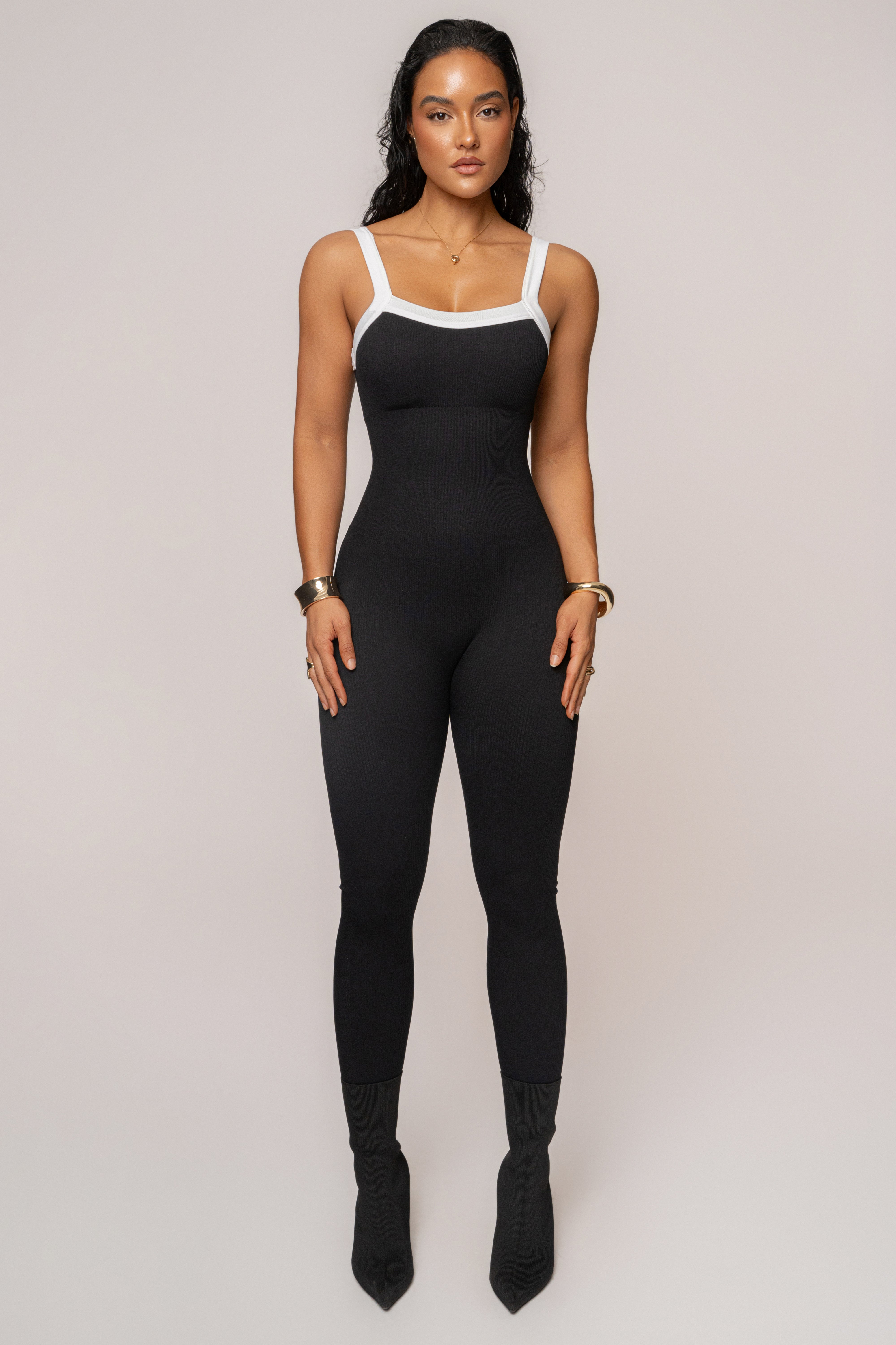 Black/White Core Ribbed Jumpsuit - JLUXLABEL