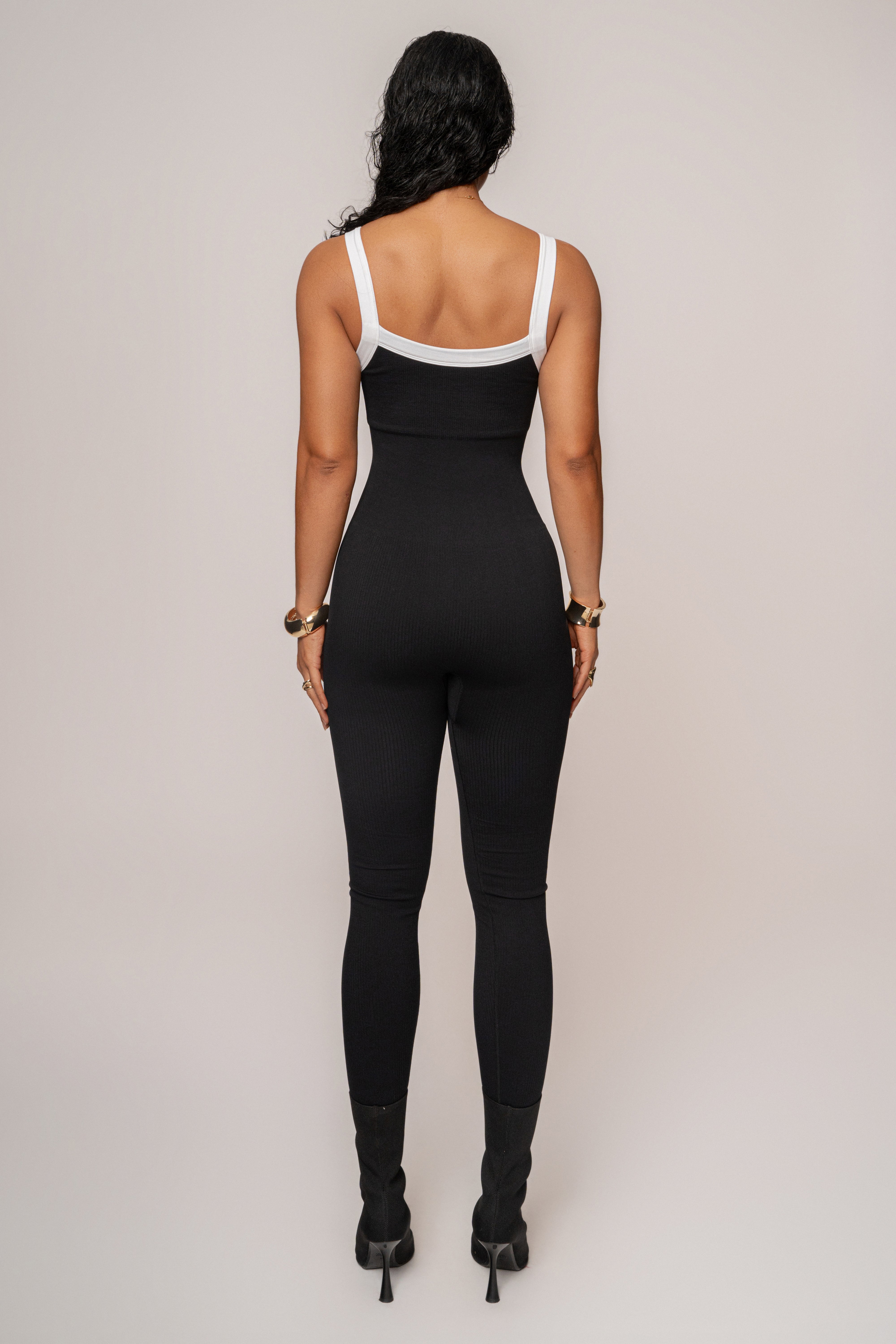 Black/White Core Ribbed Jumpsuit - JLUXLABEL