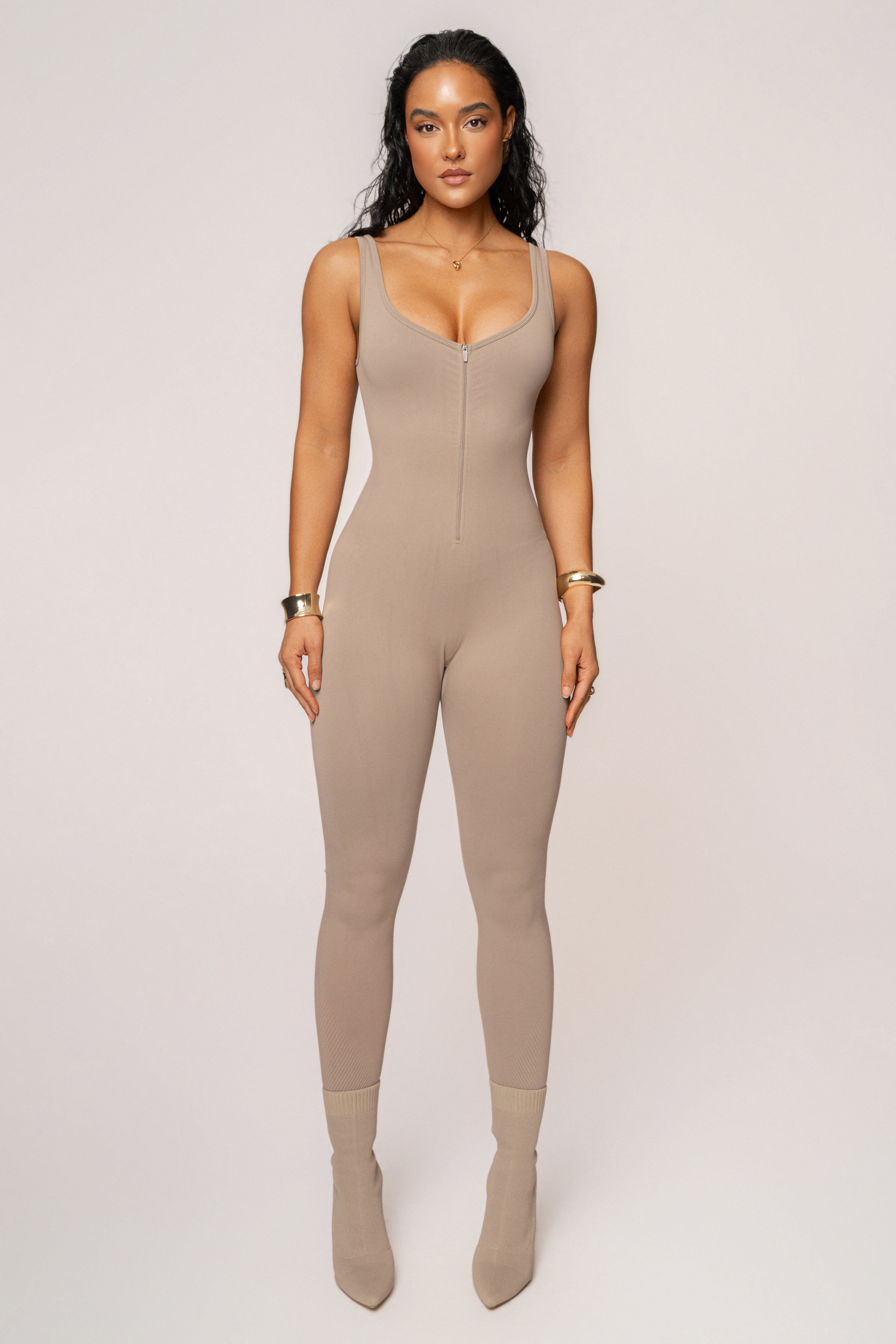 Beige Pure Form Jumpsuit - JLUXLABEL