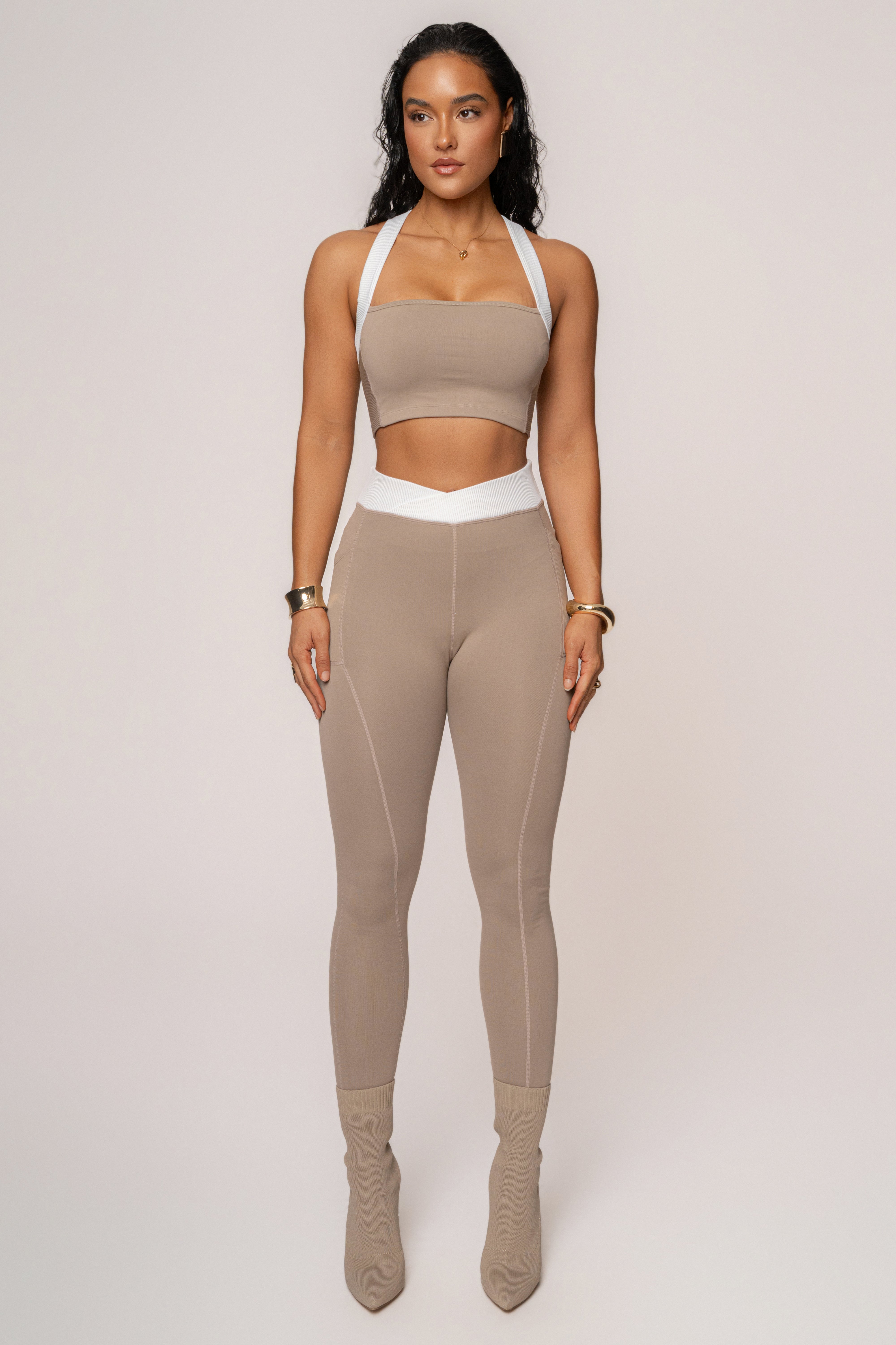 Beige/White Inspire Movement Leggings - JLUXLABEL