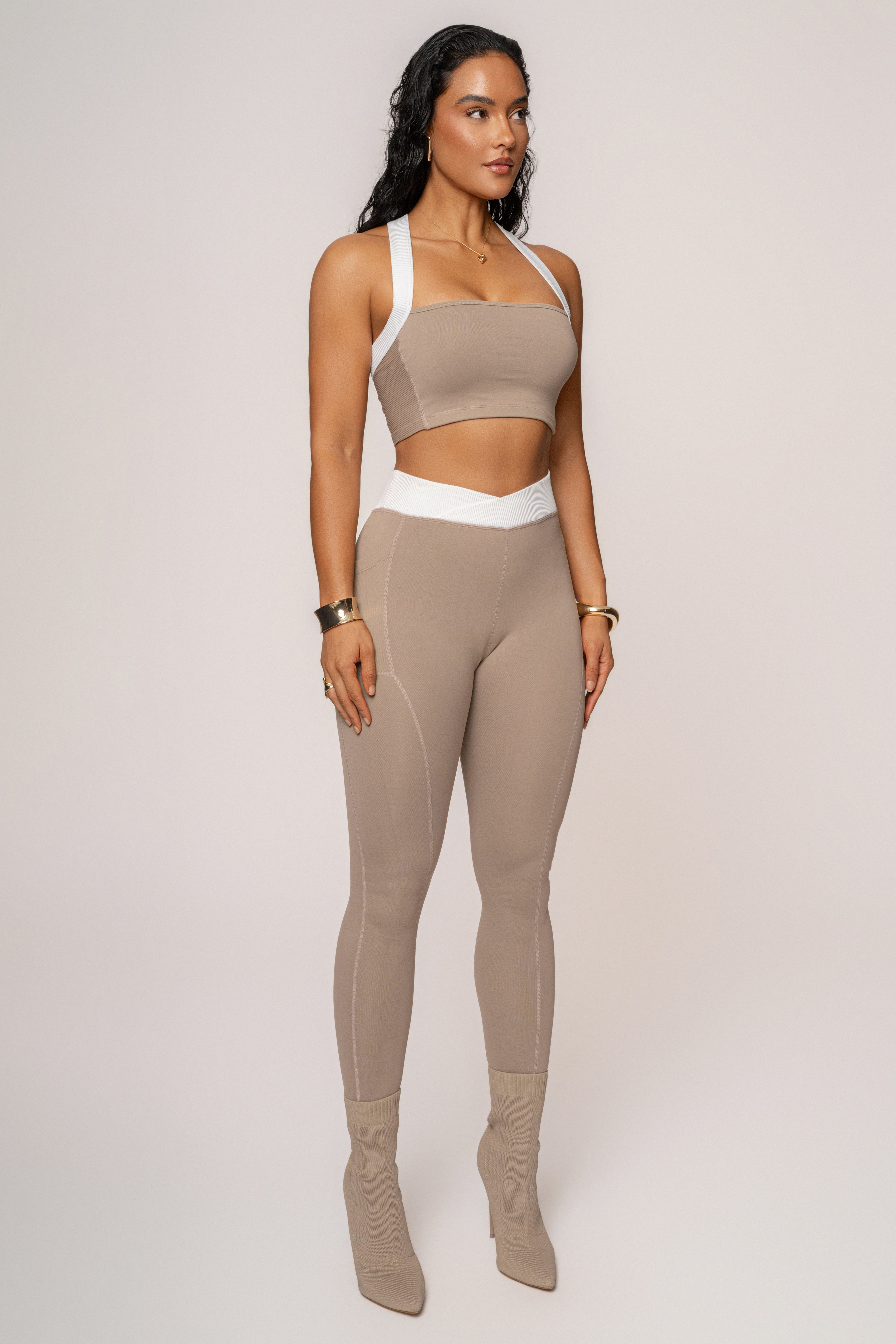 Beige/White Inspire Movement Leggings - JLUXLABEL