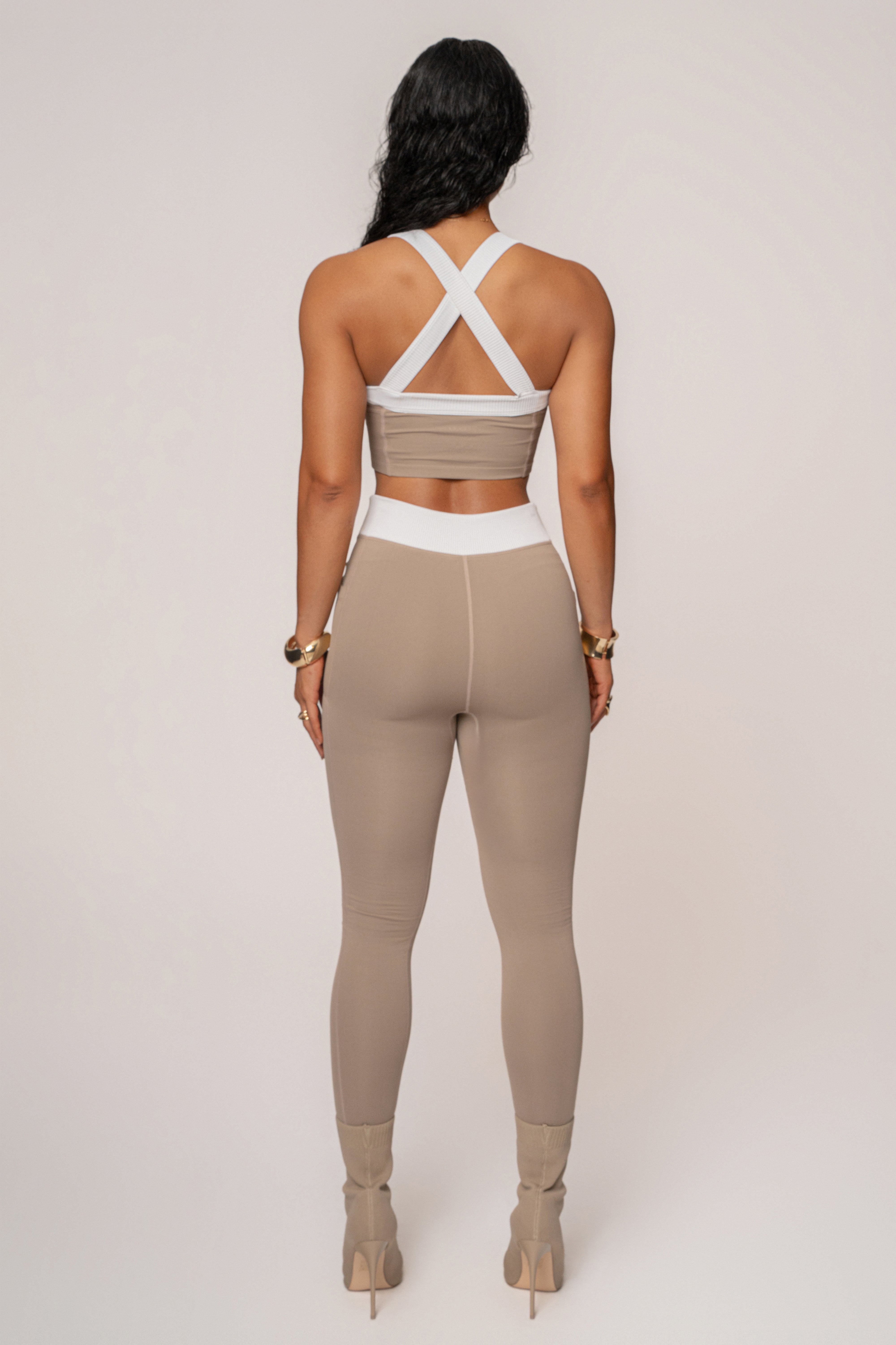 Beige/White Inspire Movement Leggings - JLUXLABEL