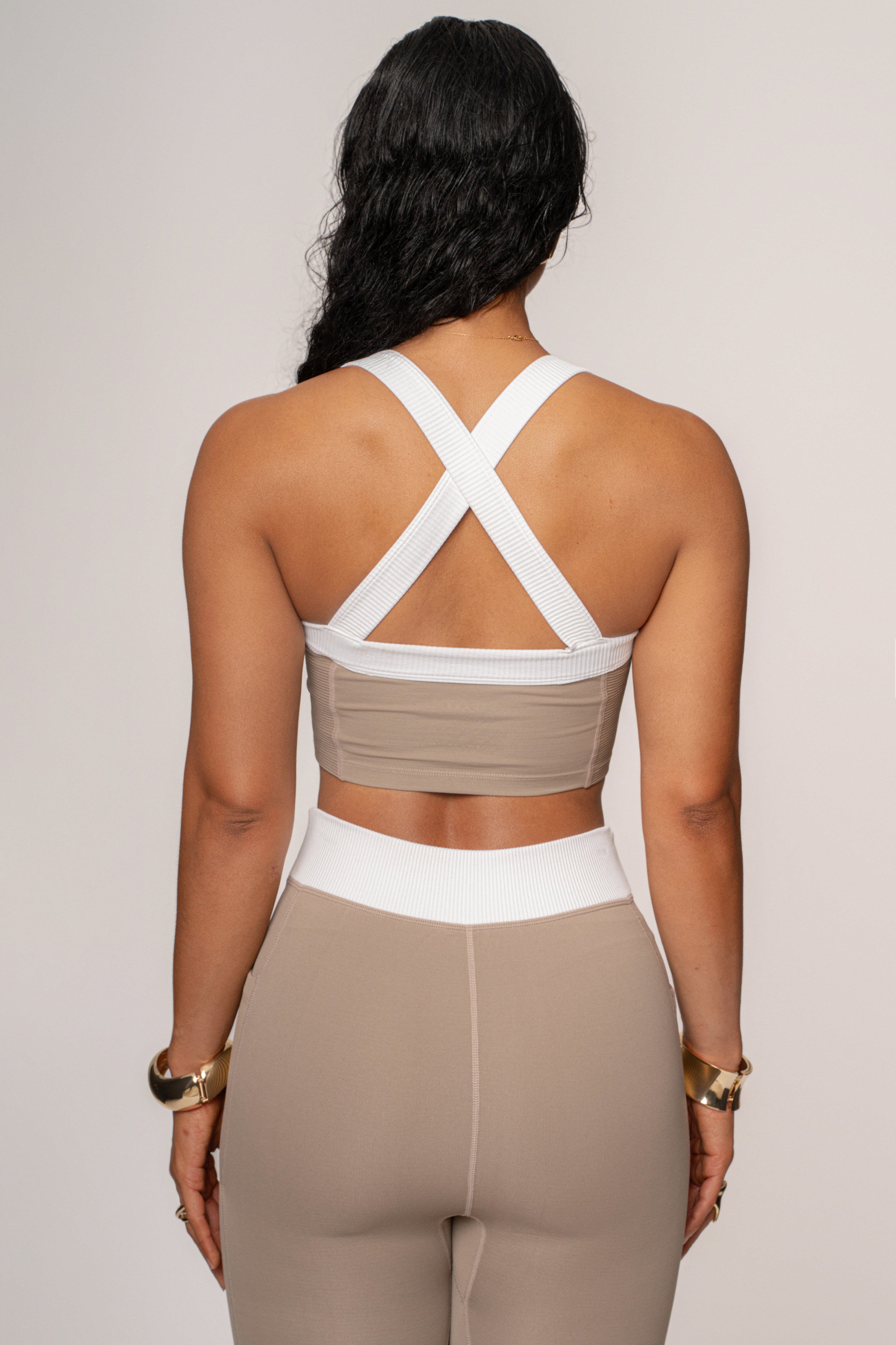 Beige/White Inspire Movement Leggings - JLUXLABEL