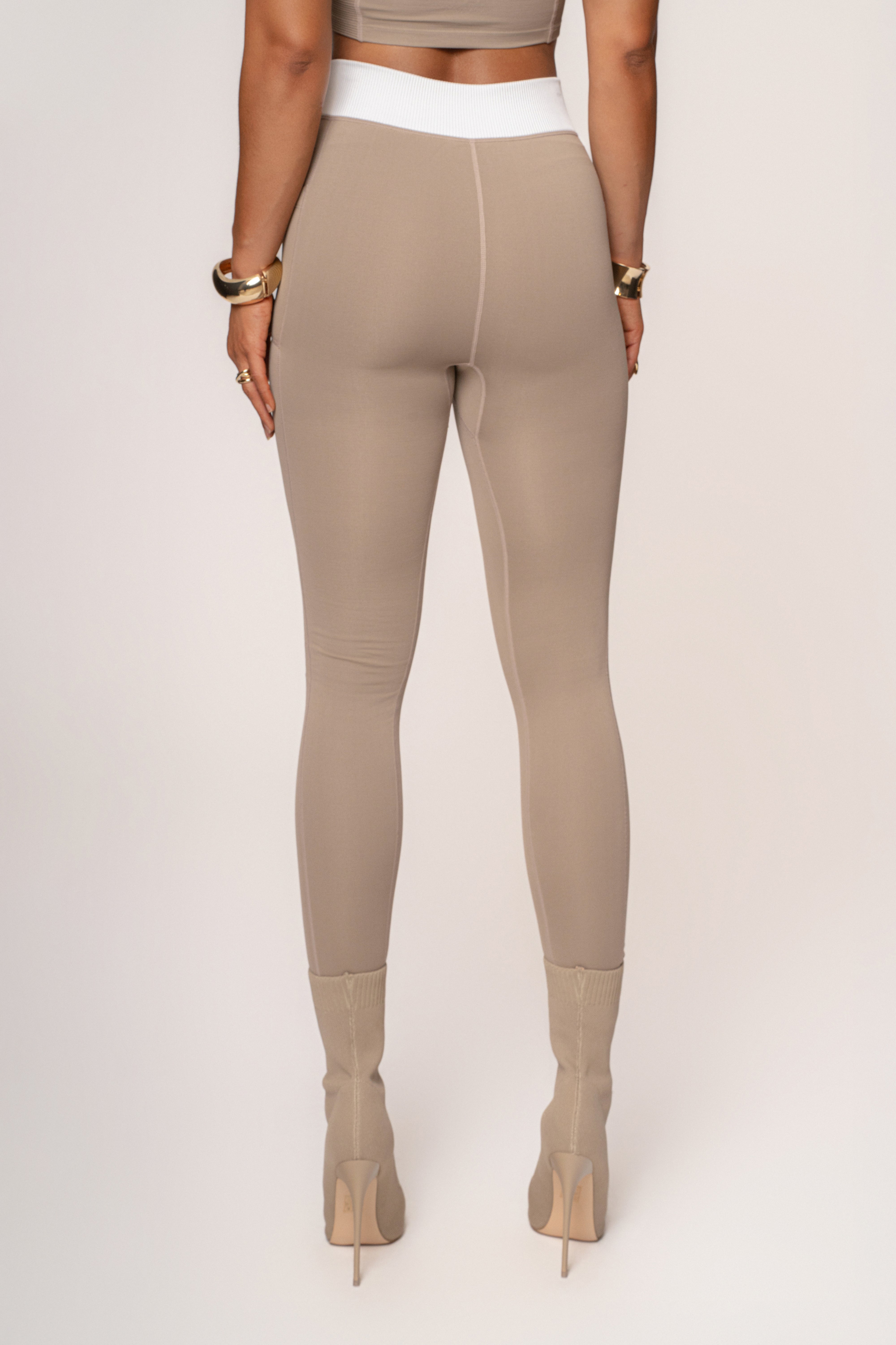 Beige/White Inspire Movement Leggings - JLUXLABEL