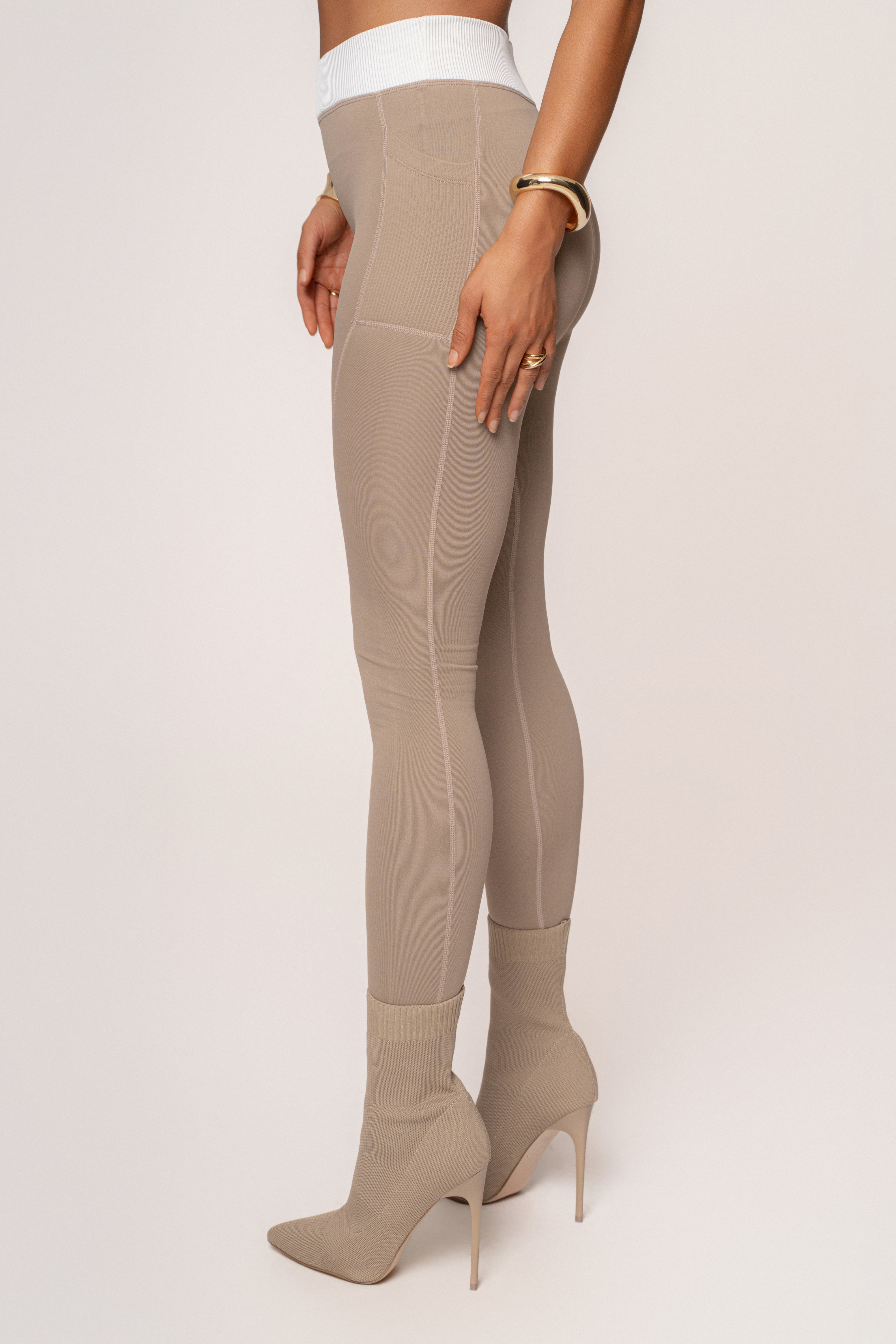 Beige/White Inspire Movement Leggings - JLUXLABEL