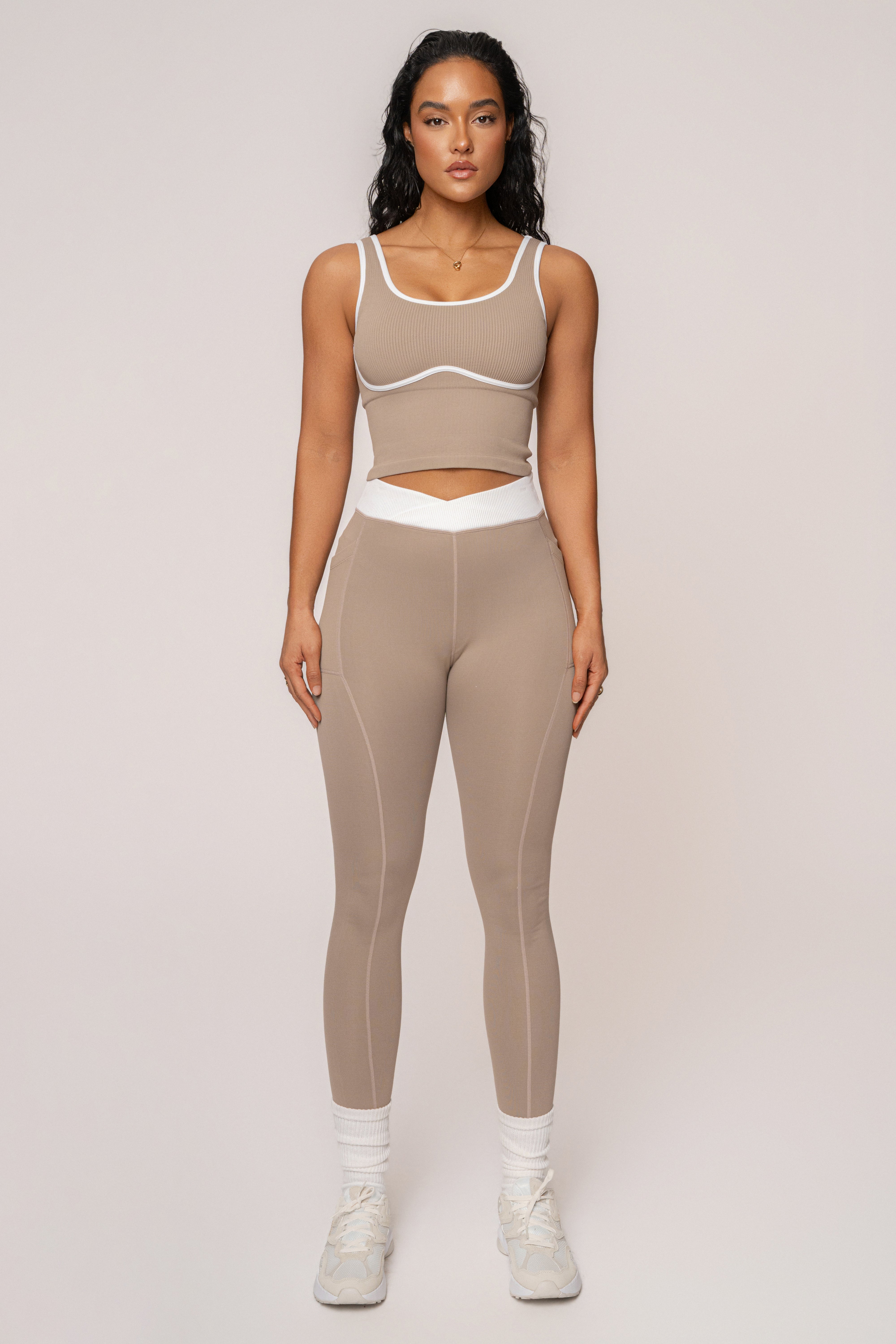 Beige/White Inspire Movement Leggings - JLUXLABEL