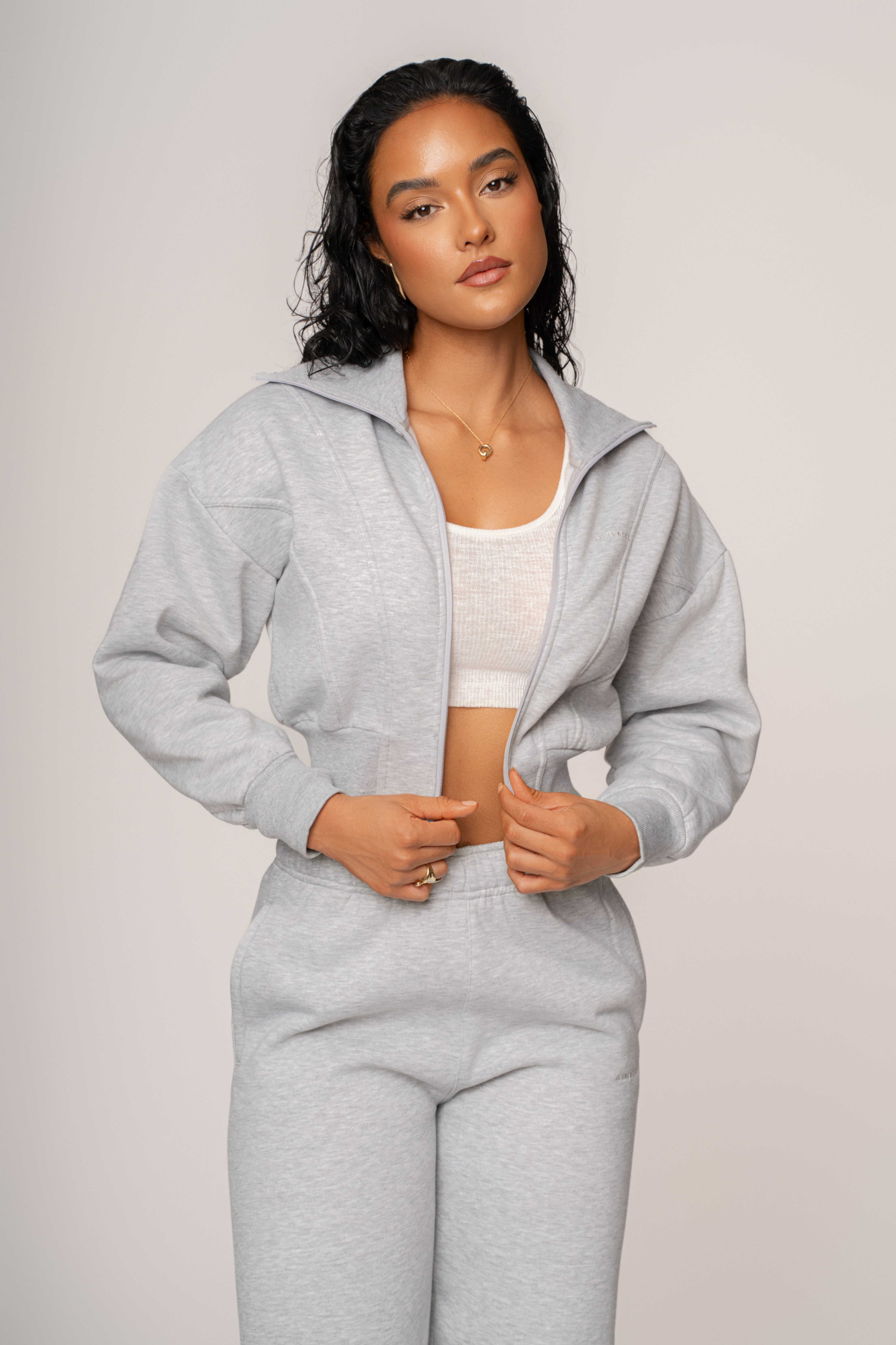 Heather Grey JLUXLABEL Logo Zip Up Jacket - JLUXLABEL