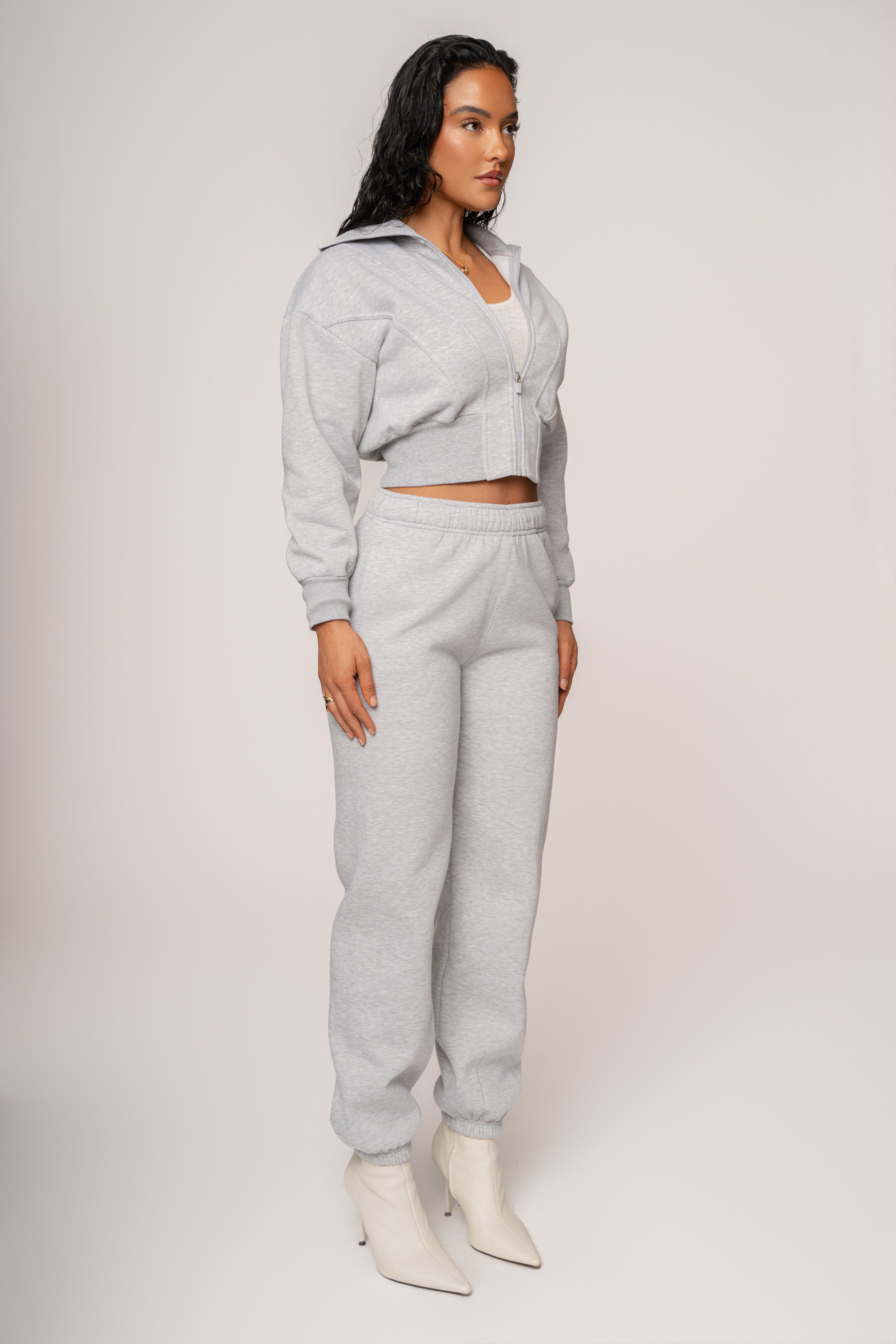 Heather Grey JLUXLABEL Logo Zip Up Jacket - JLUXLABEL