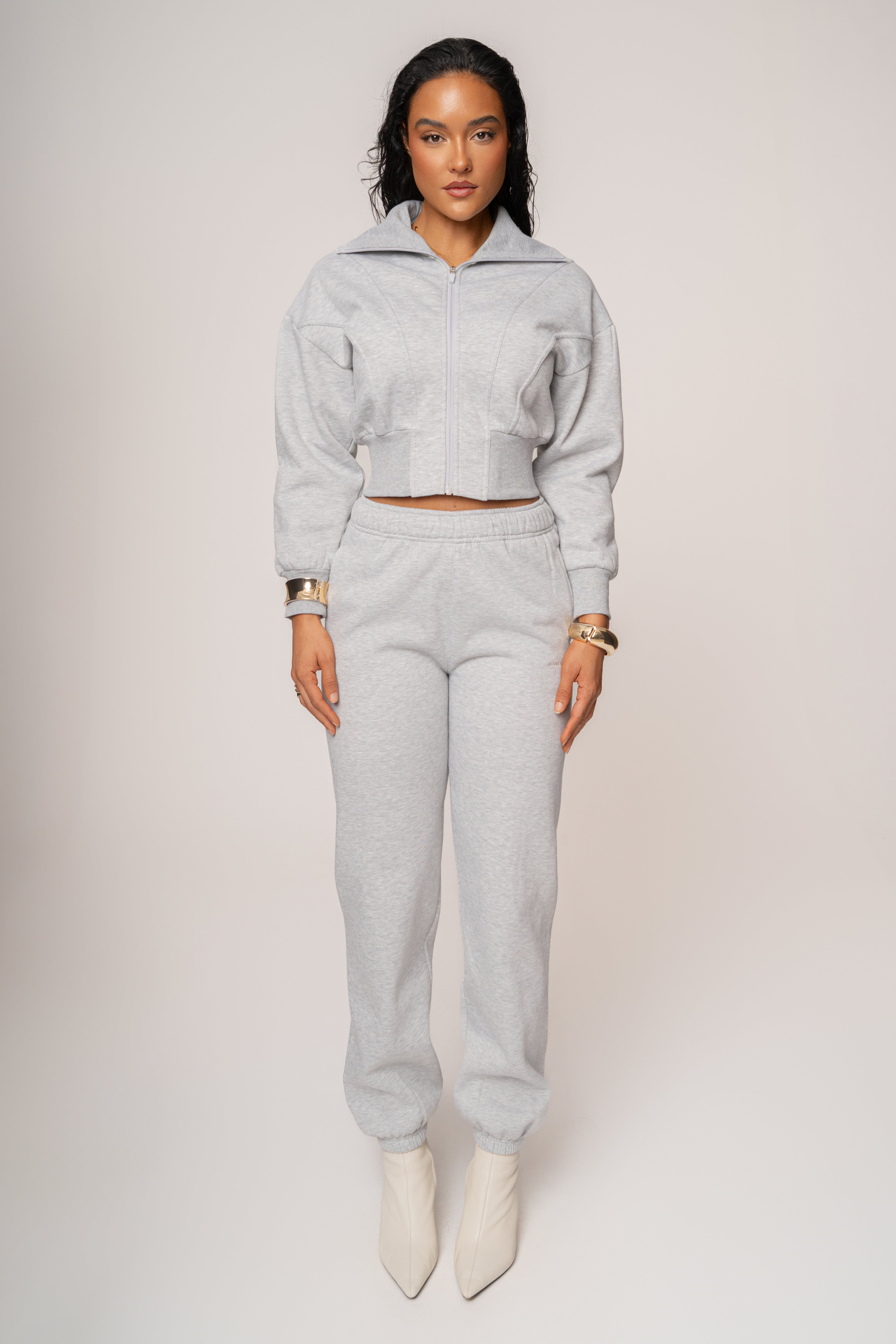 Heather Grey JLUXLABEL Logo Zip Up Jacket - JLUXLABEL