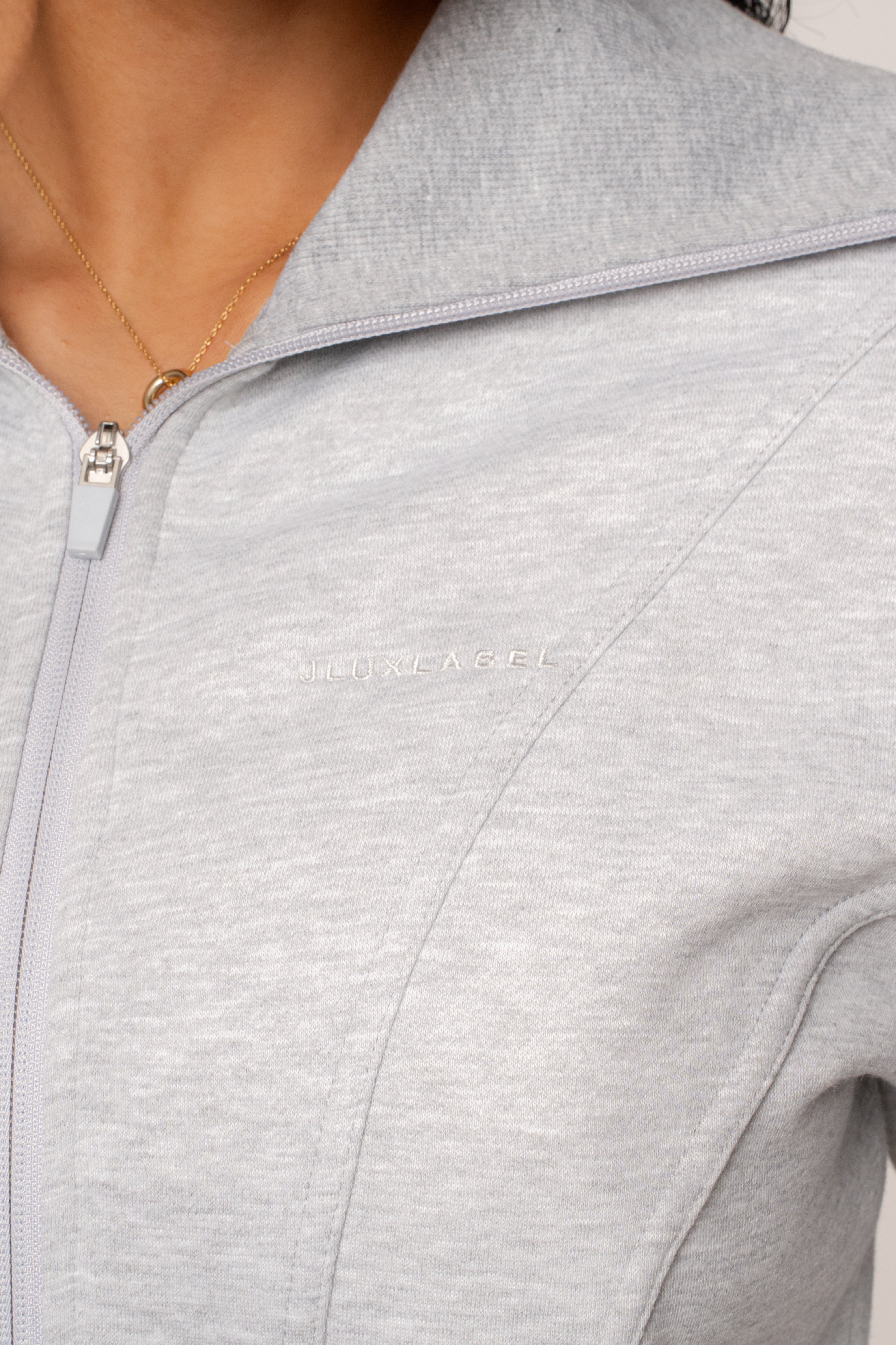 Heather Grey JLUXLABEL Logo Zip Up Jacket - JLUXLABEL