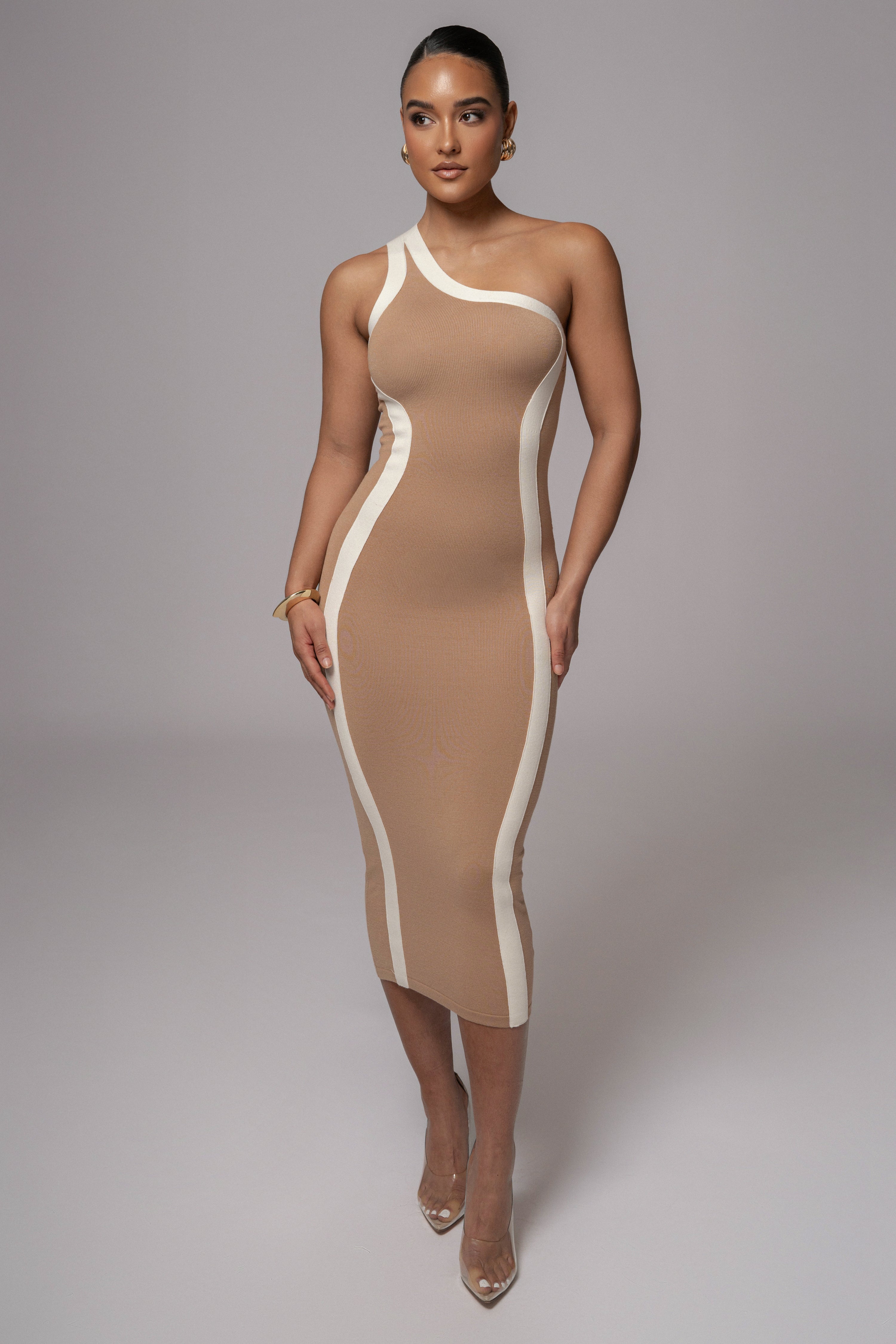 Beige Breann Contrast Maxi Dress - JLUXLABEL