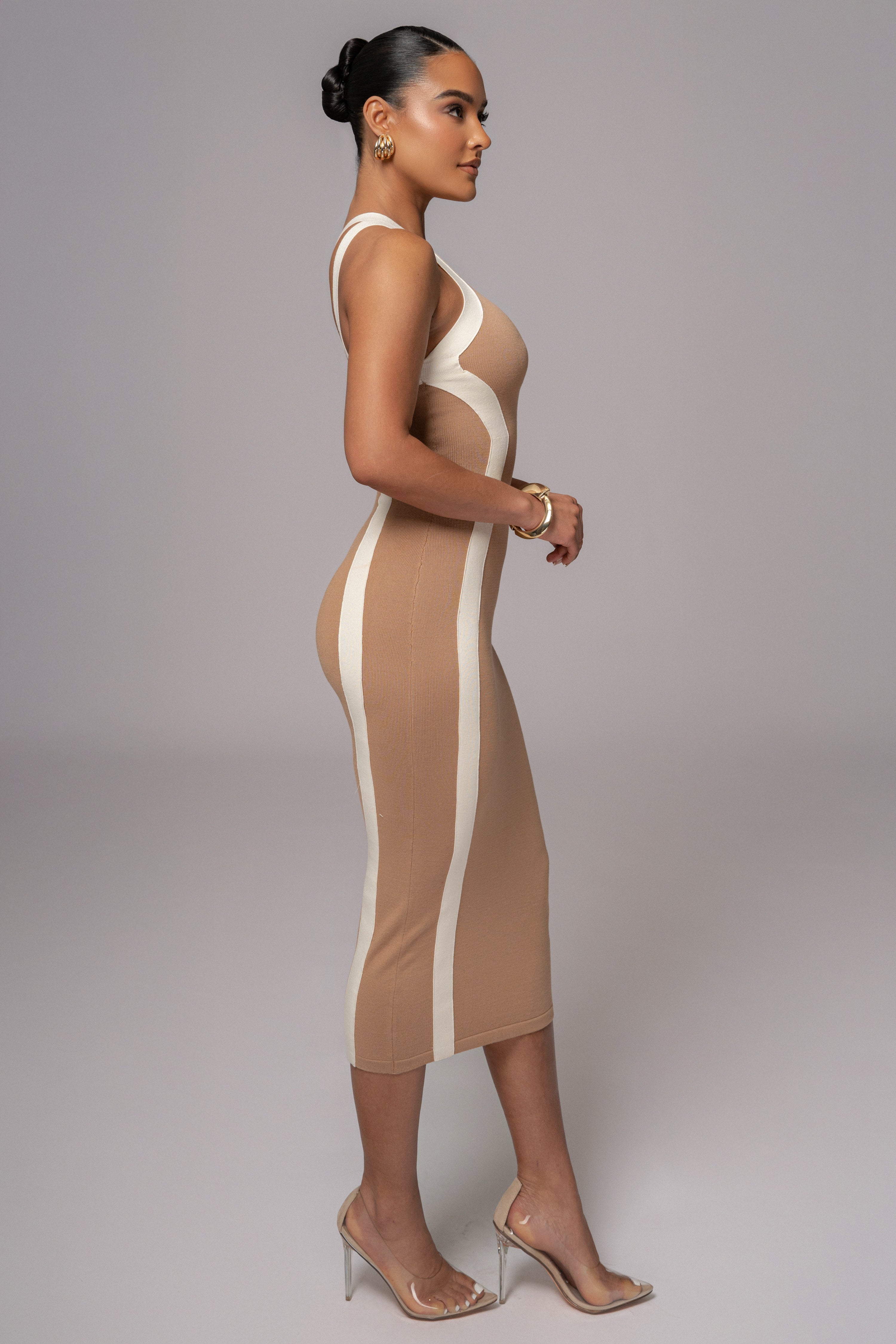 Beige Breann Contrast Maxi Dress - JLUXLABEL