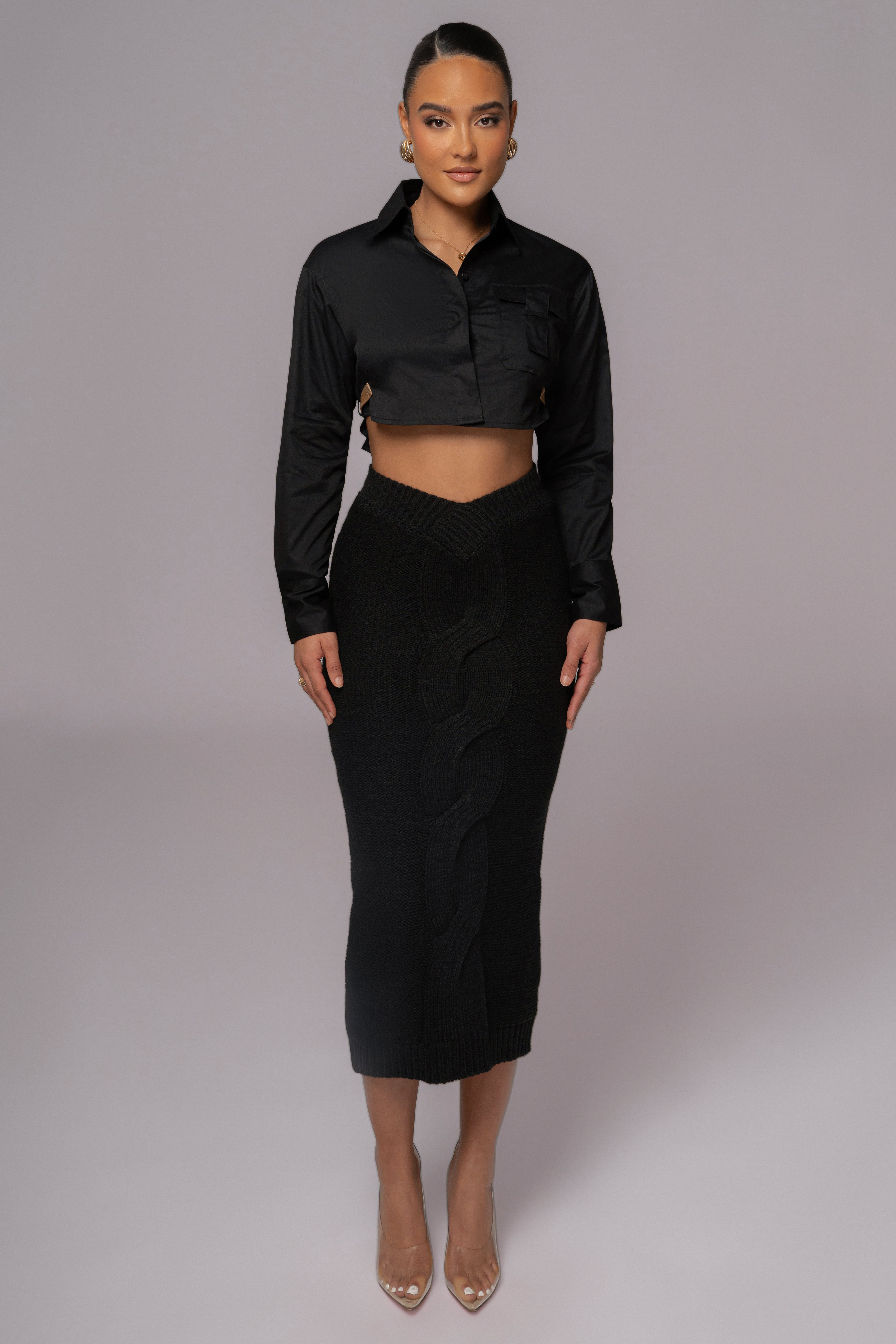 Black Close To You Collared Top - JLUXLABEL