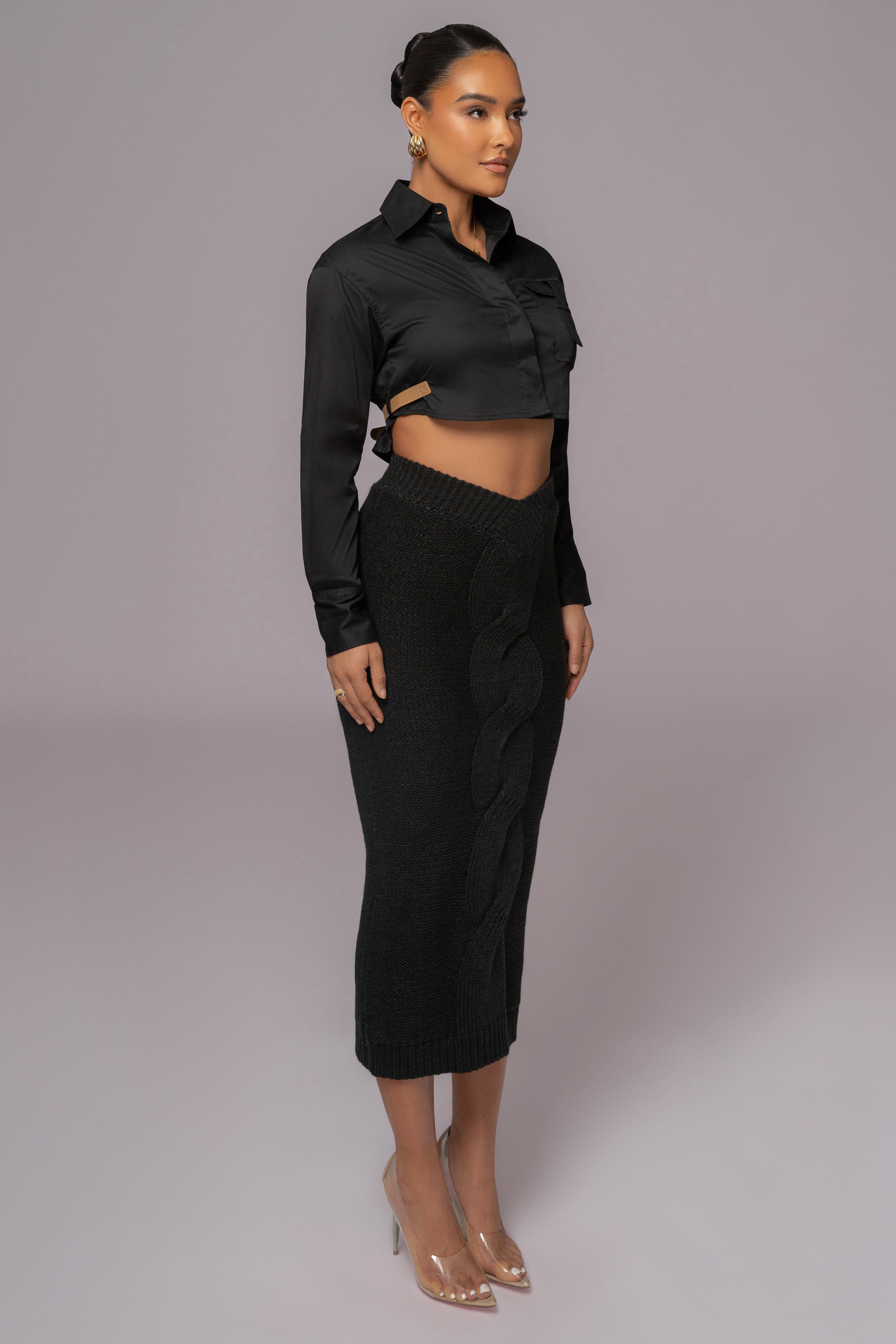 Black Merine Knit Midi Skirt - JLUXLABEL