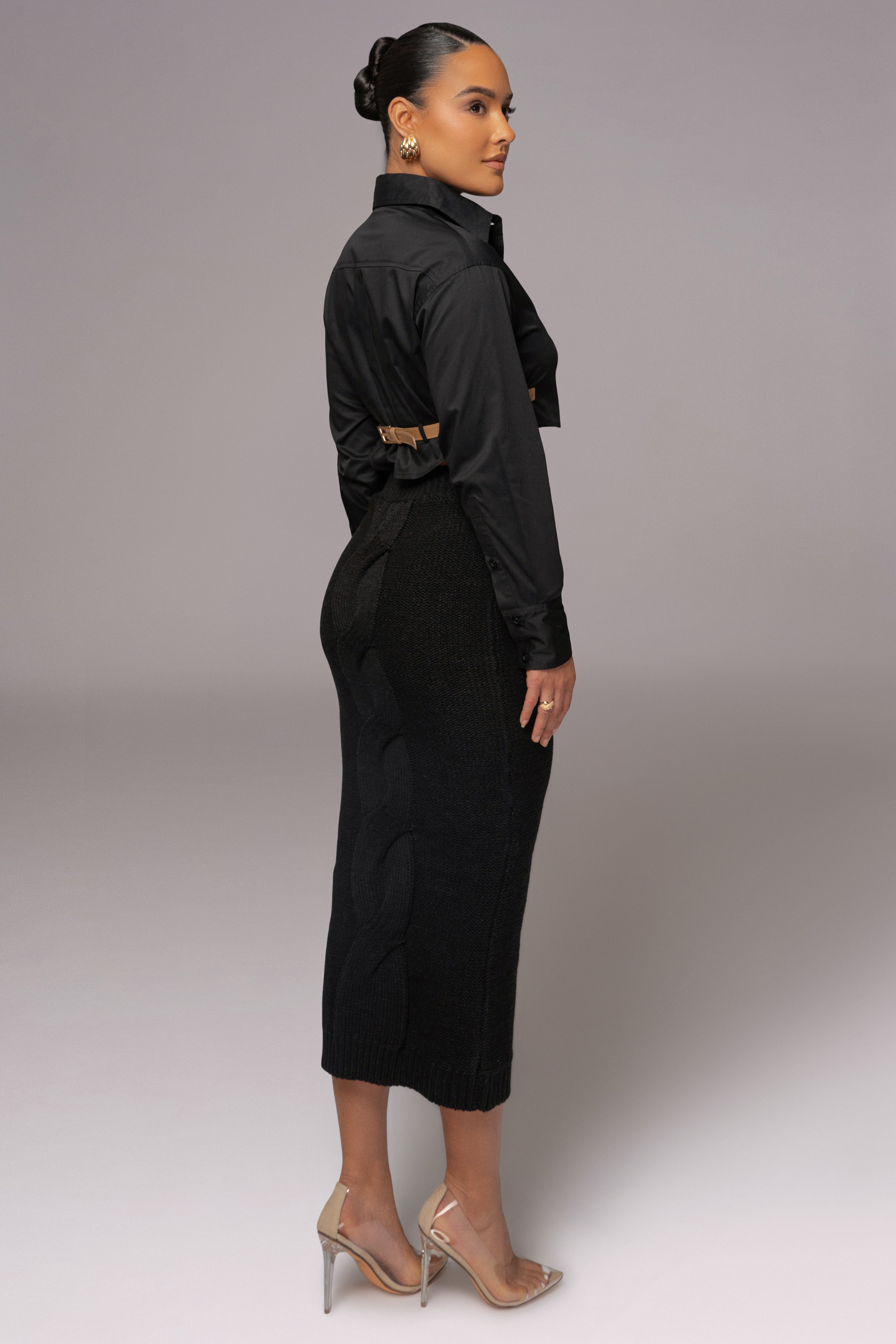 Black Merine Knit Midi Skirt - JLUXLABEL