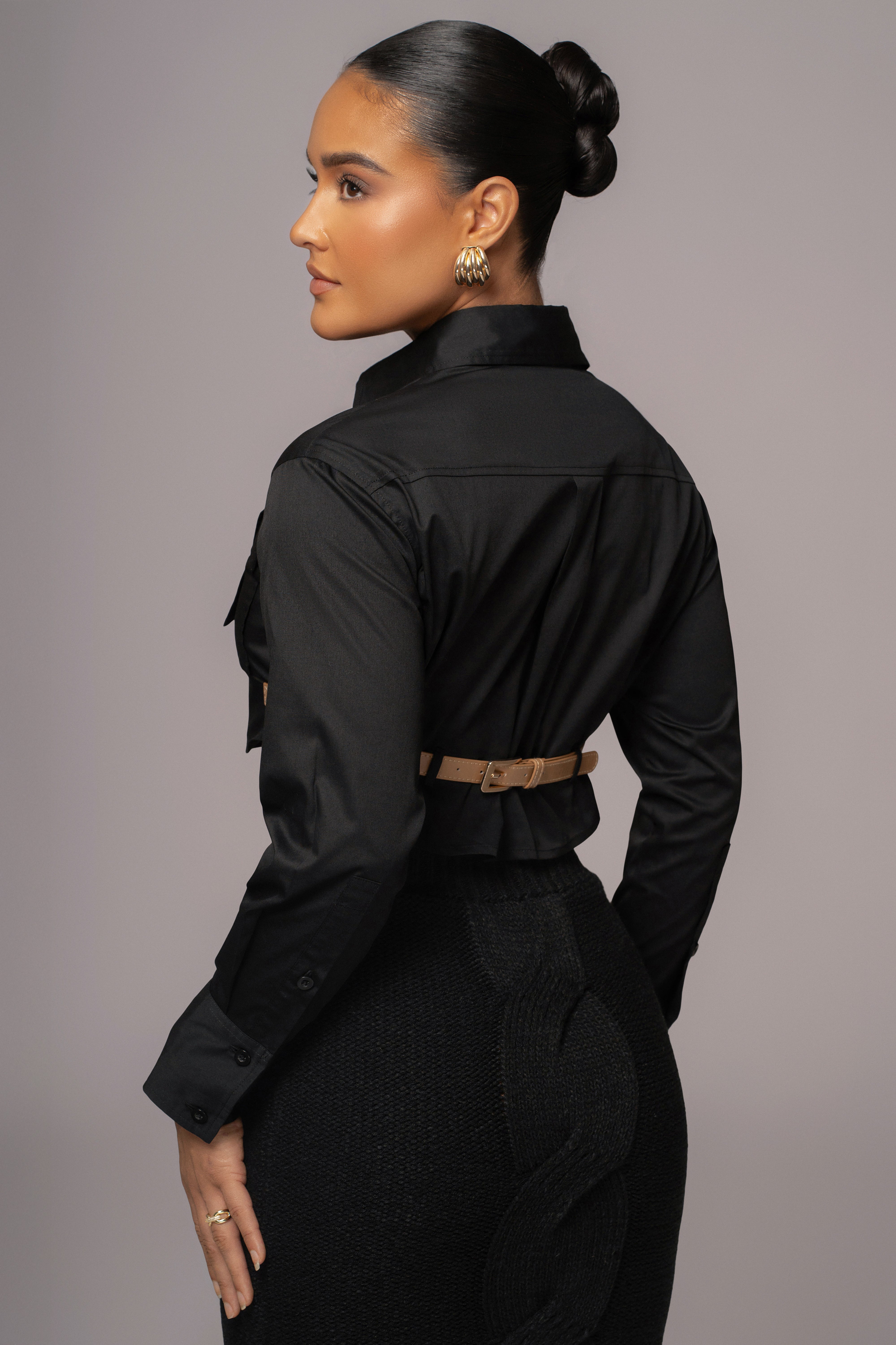 Black Close To You Collared Top - JLUXLABEL