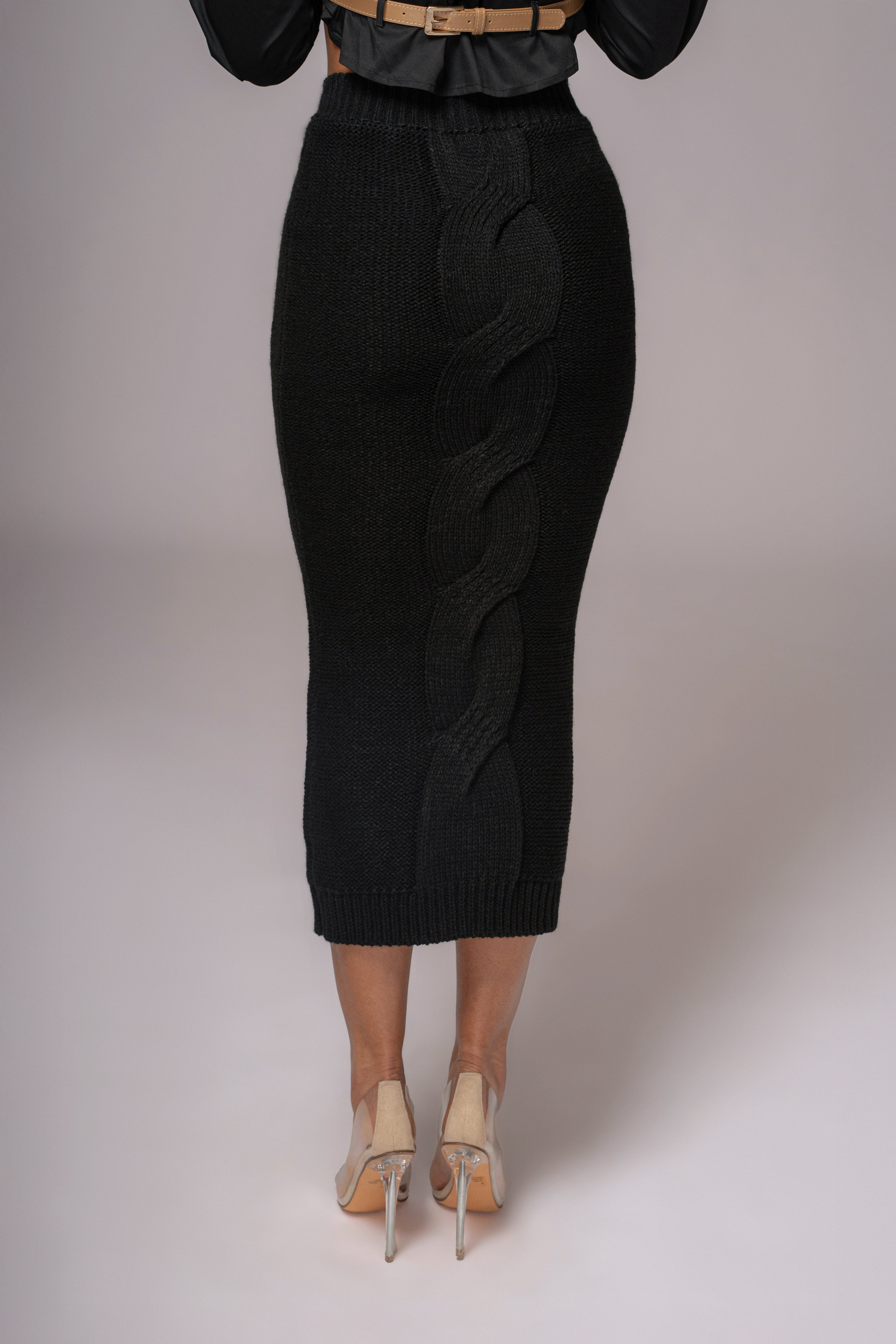 Black Merine Knit Midi Skirt - JLUXLABEL