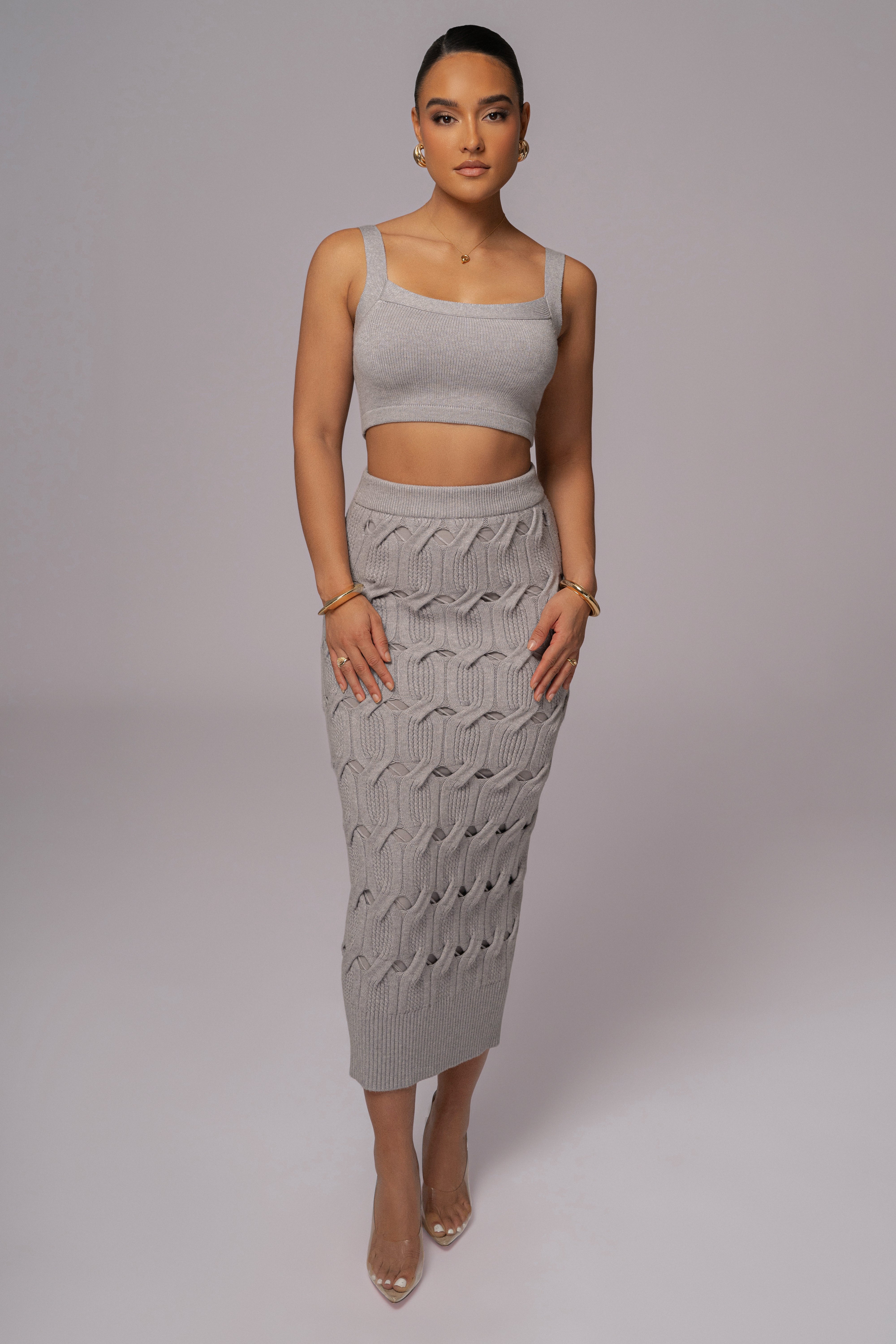 Heather Grey Morgan Knit Maxi Skirt - JLUXLABEL