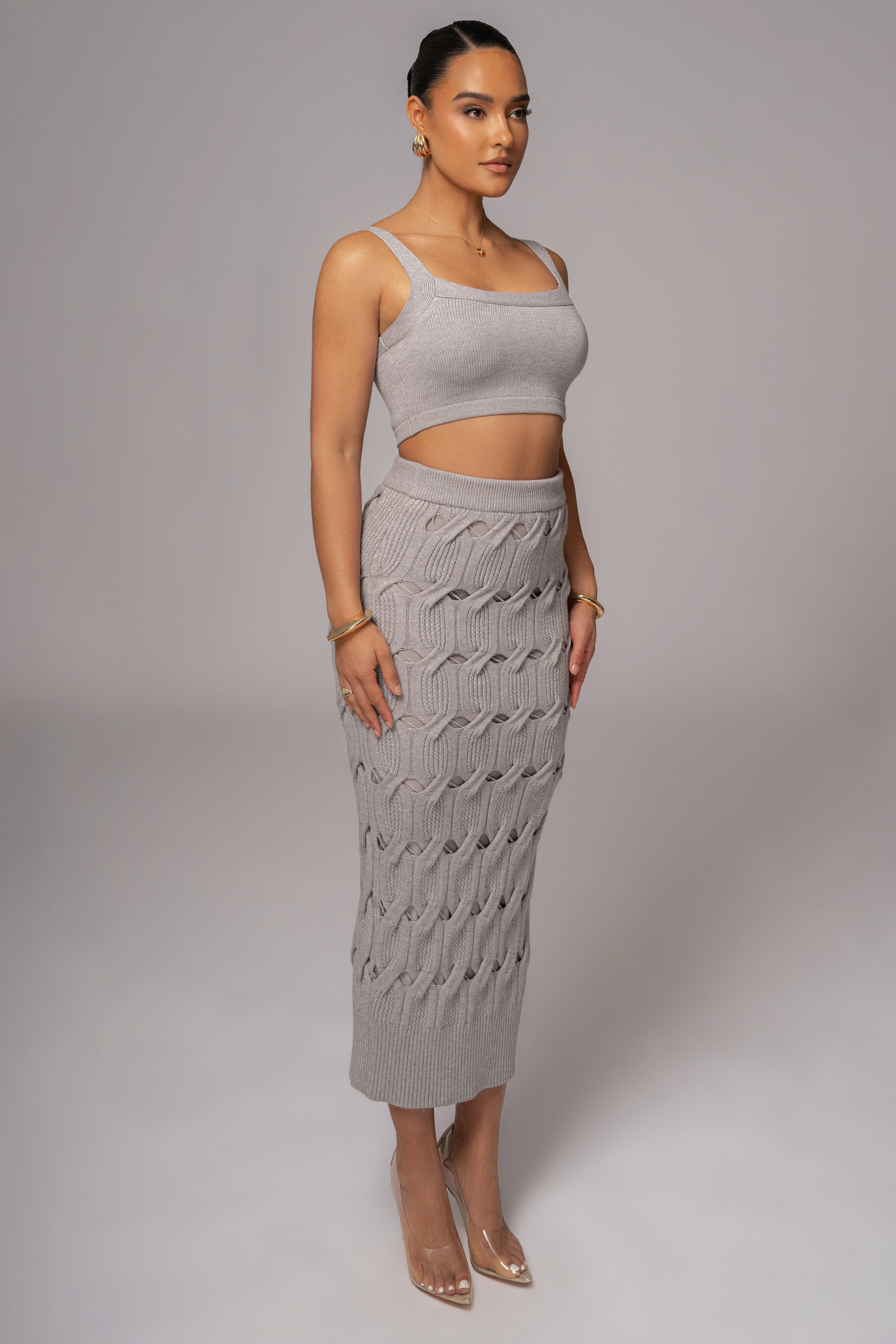 Heather Grey Morgan Knit Maxi Skirt - JLUXLABEL