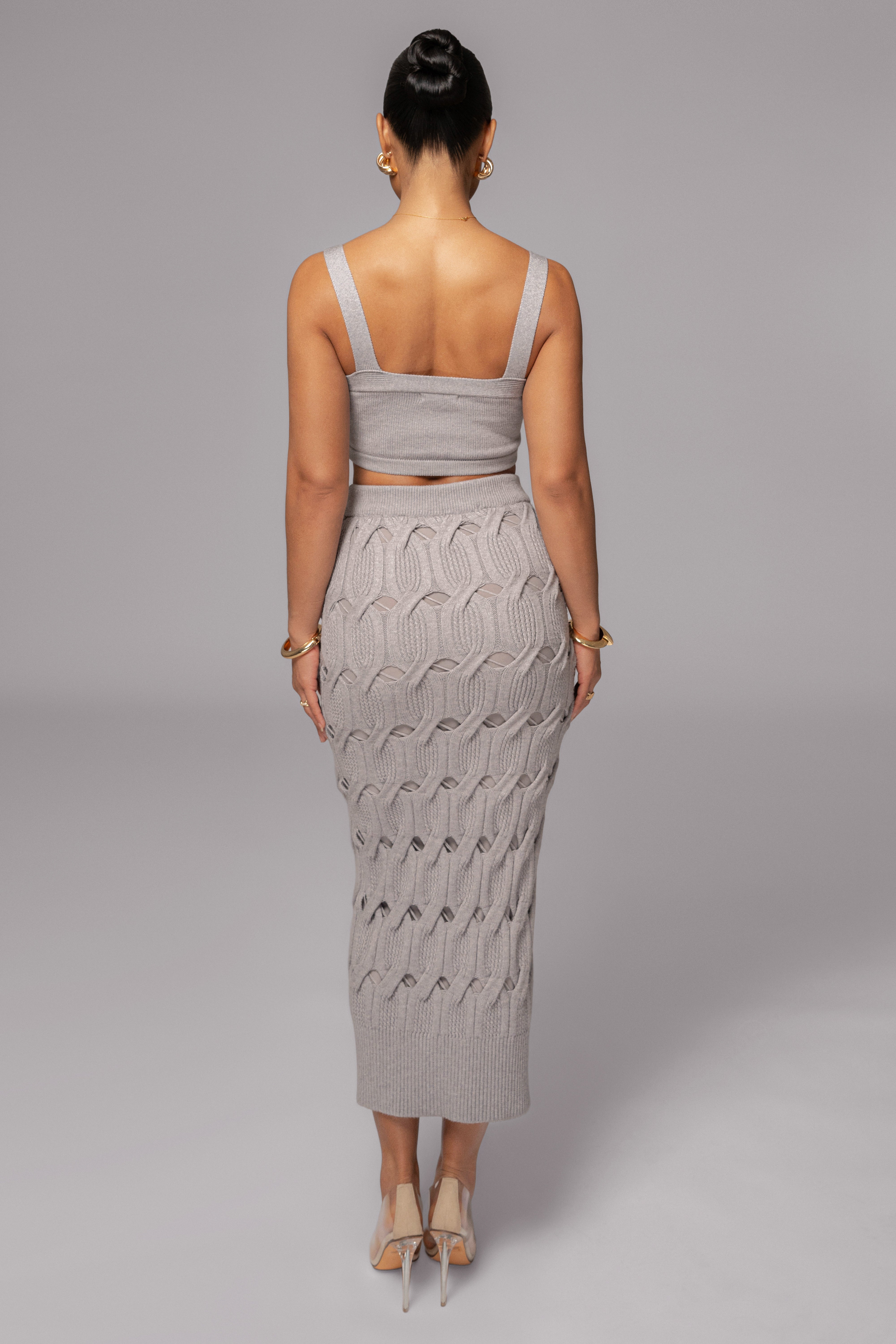 Heather Grey Morgan Knit Maxi Skirt - JLUXLABEL