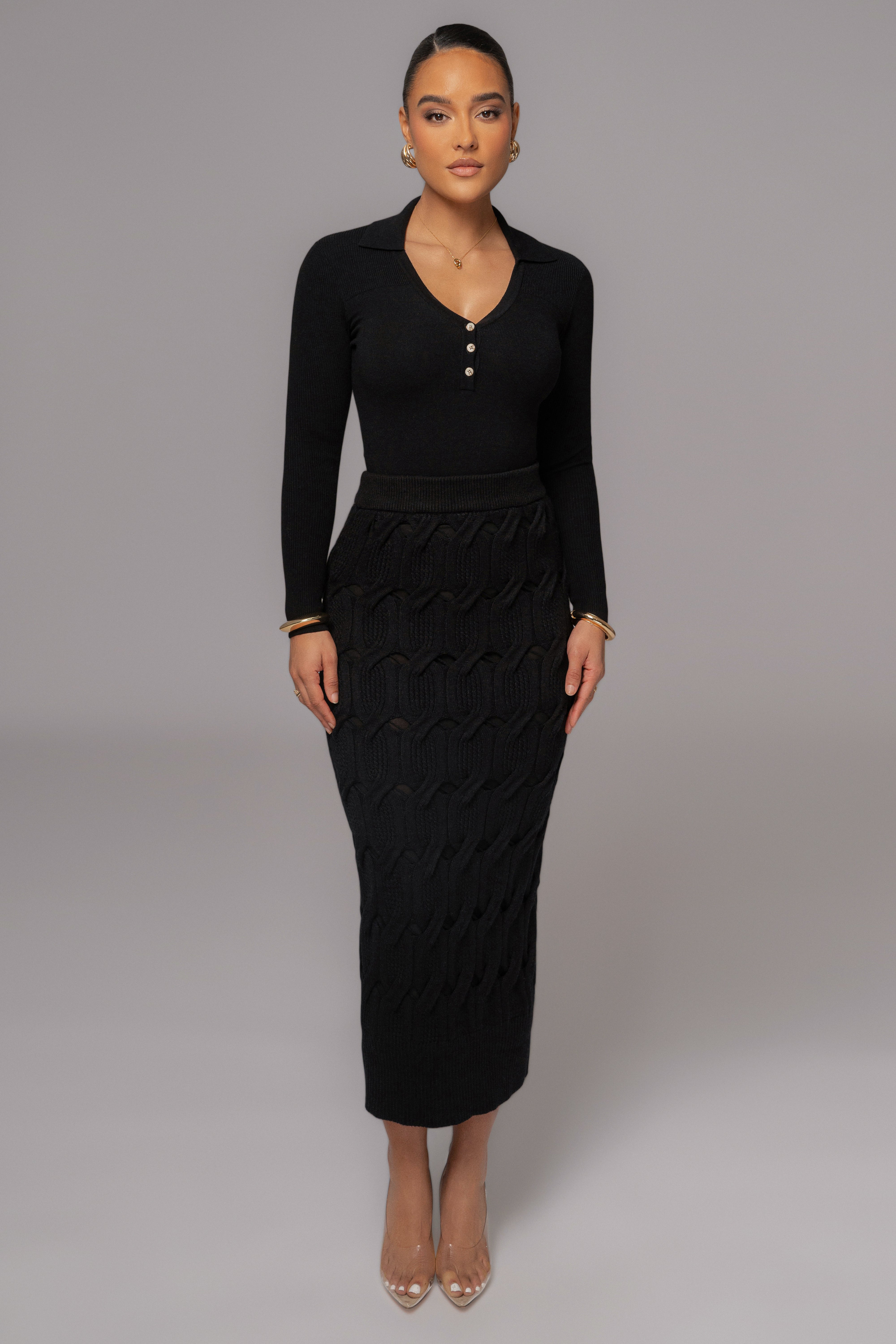 Black Ashley Collared Top - JLUXLABEL