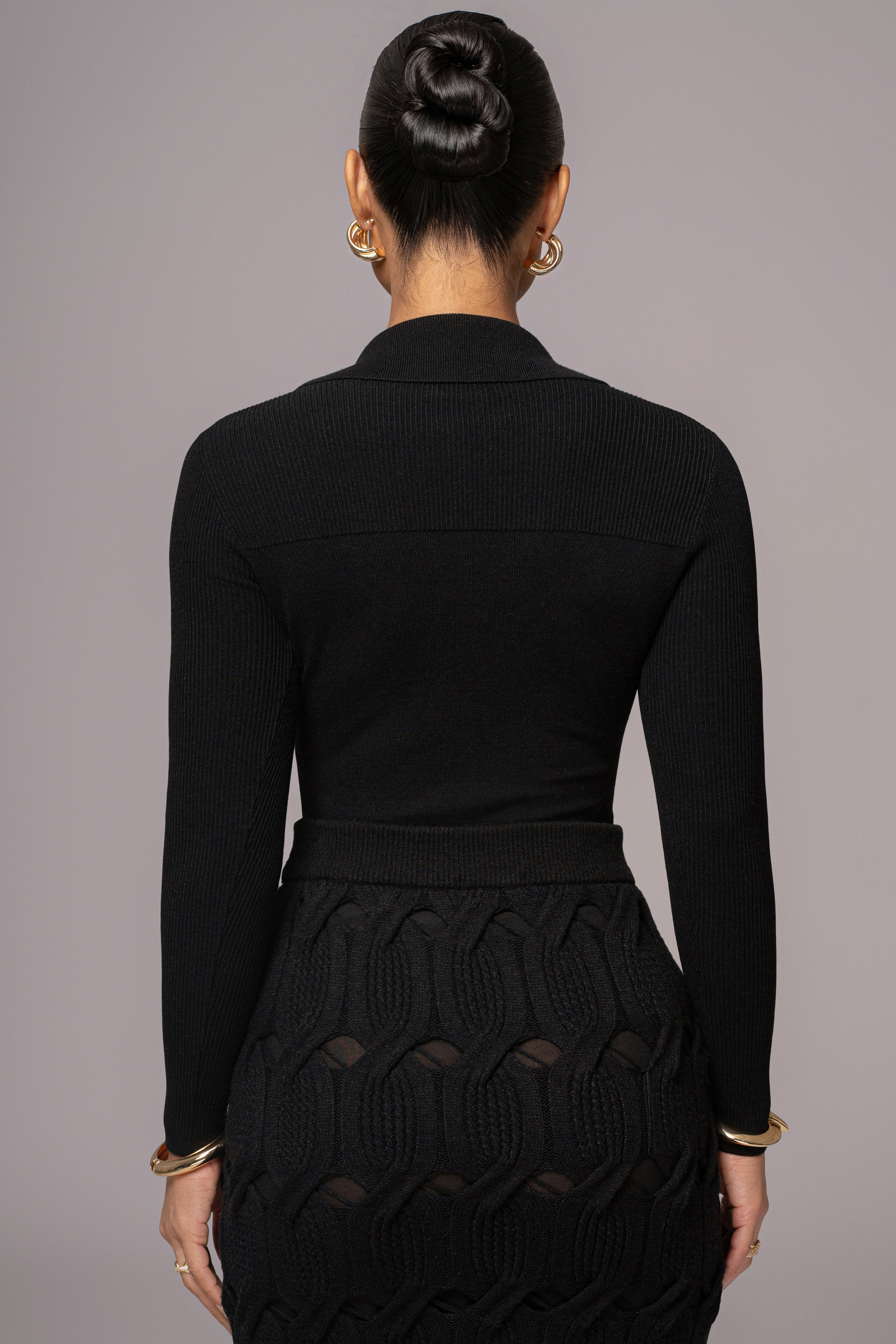 Black Ashley Collared Top - JLUXLABEL