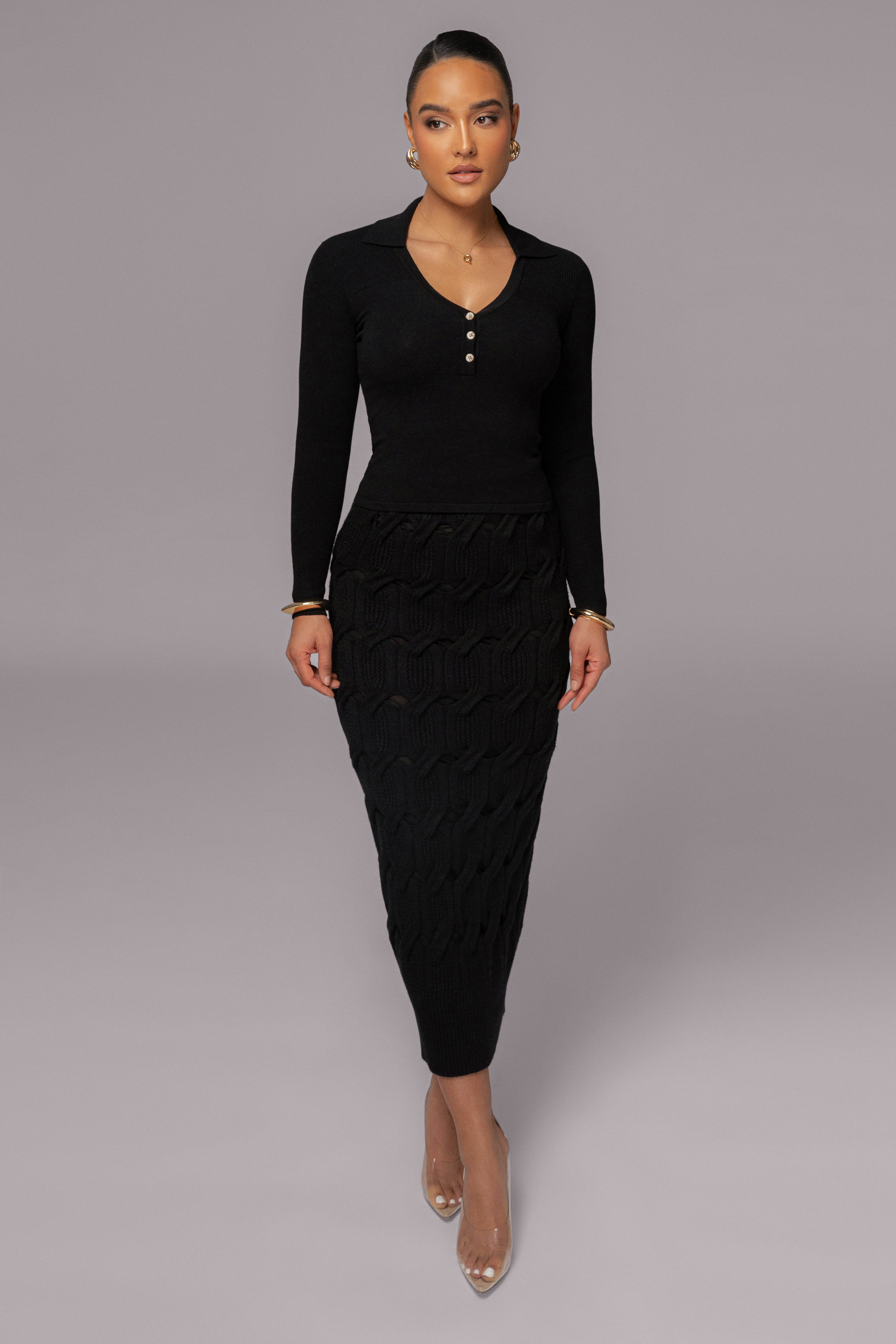 Black Ashley Collared Top - JLUXLABEL