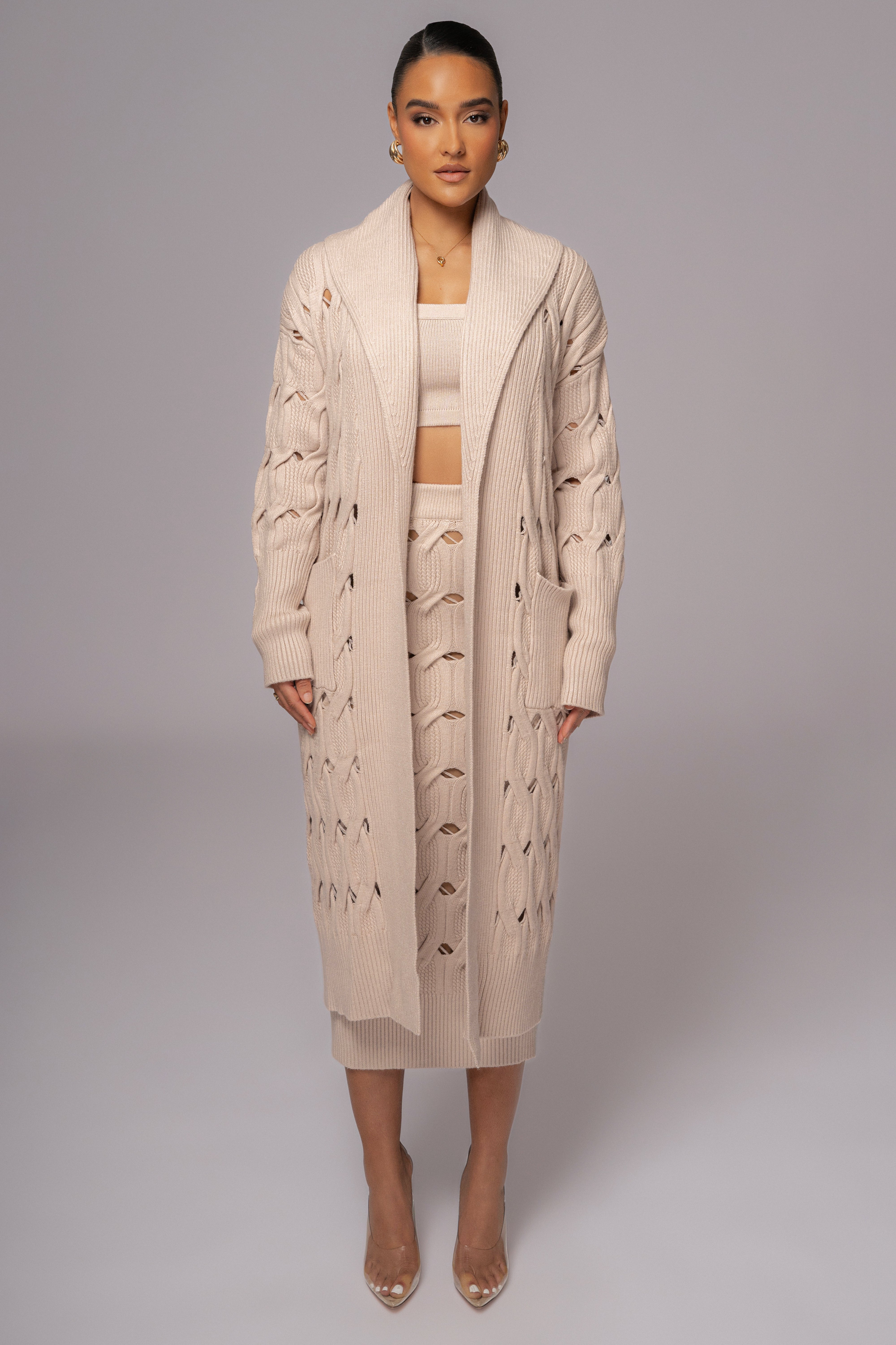 Beige Morgan Knit Maxi Skirt - JLUXLABEL