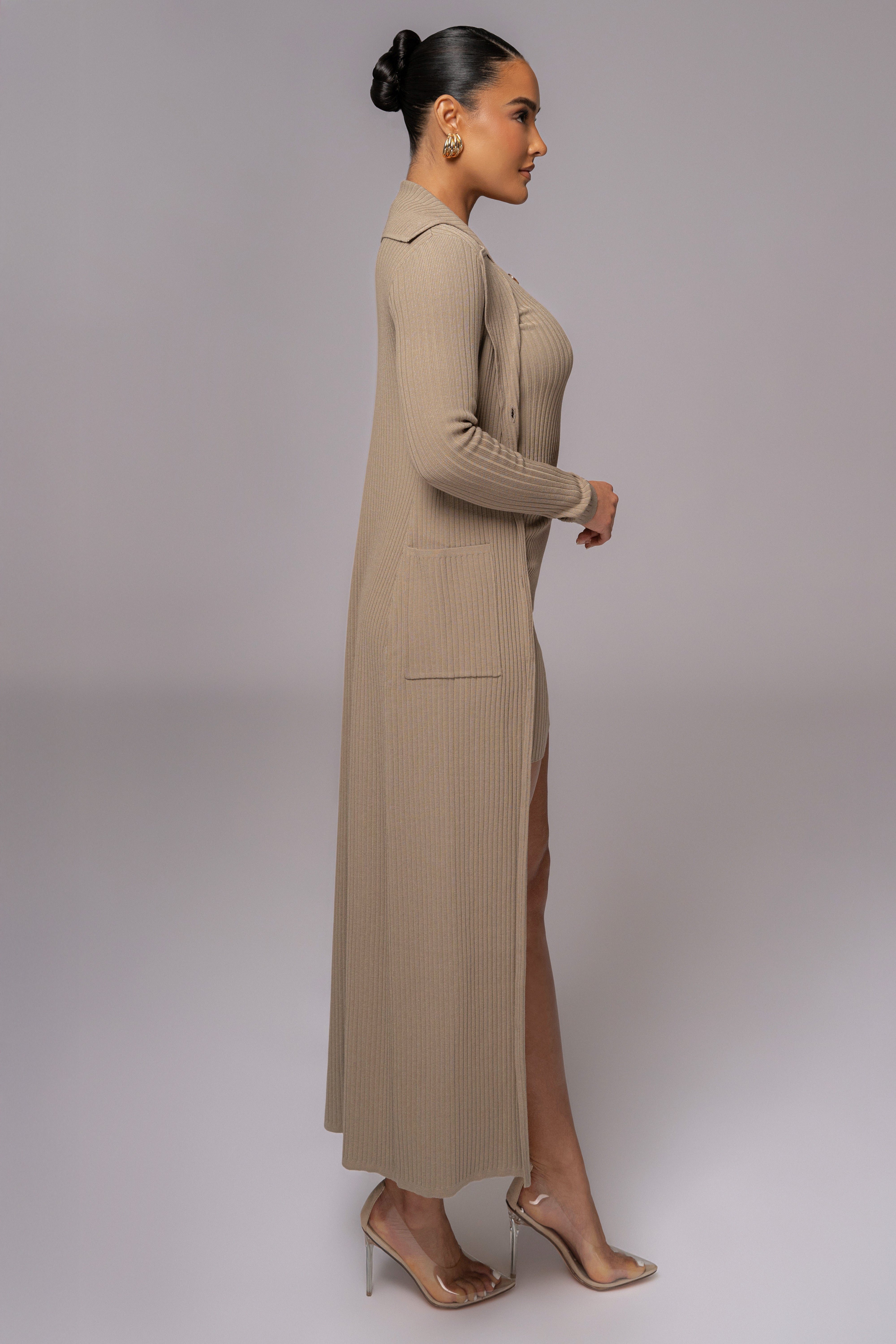 Taupe Lida Ribbed Duster - JLUXLABEL