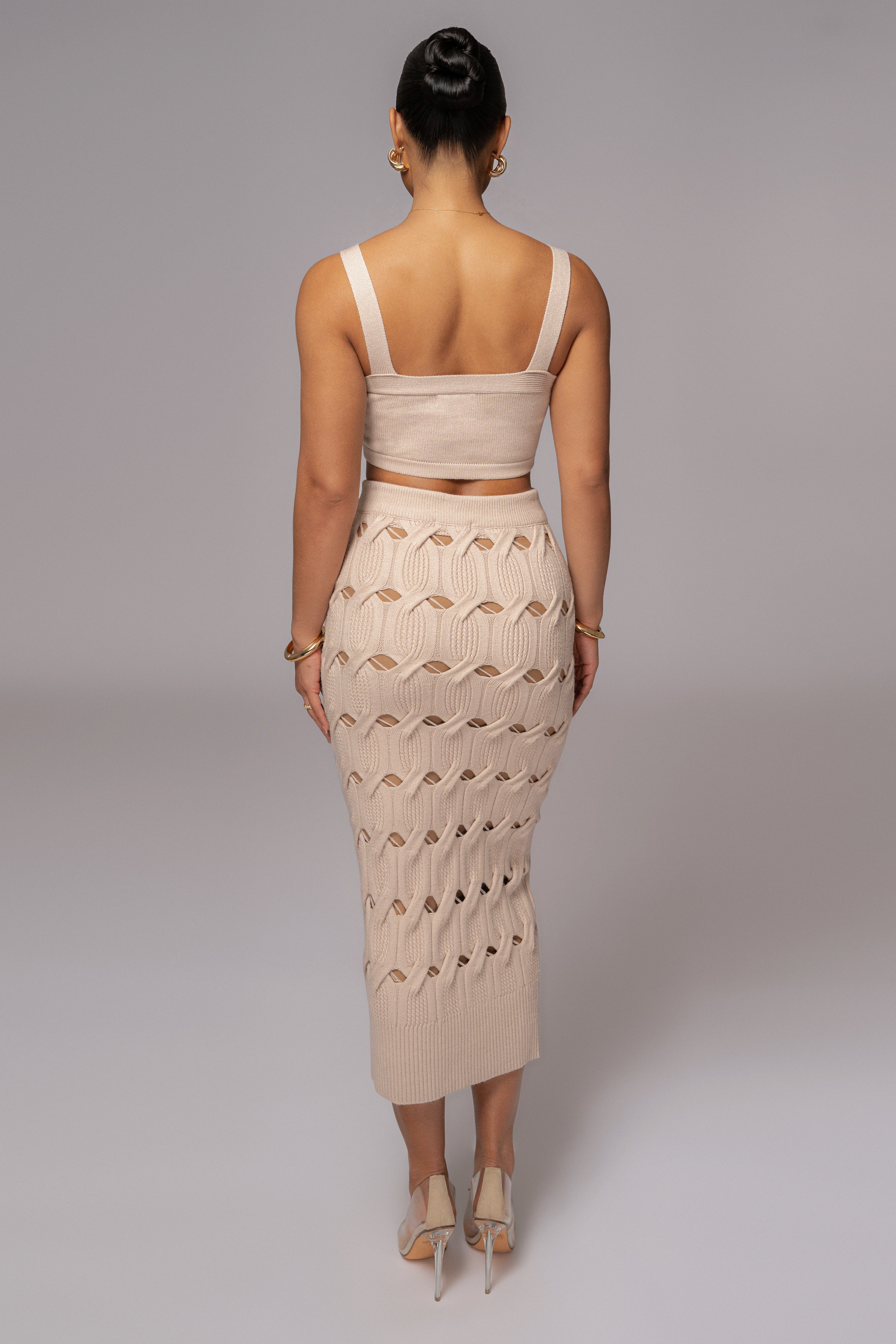 Beige Morgan Knit Maxi Skirt - JLUXLABEL
