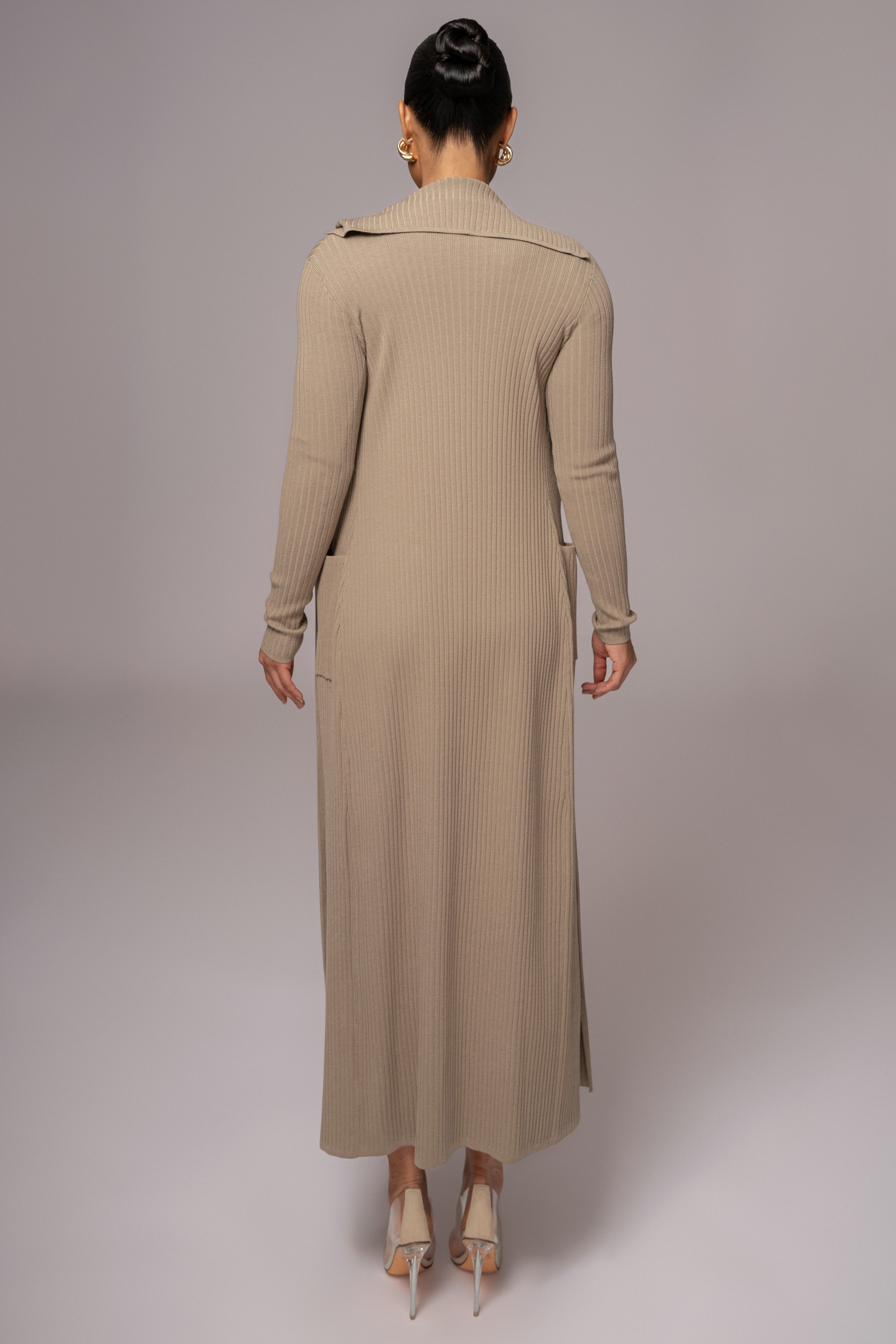 Taupe Lida Ribbed Duster - JLUXLABEL