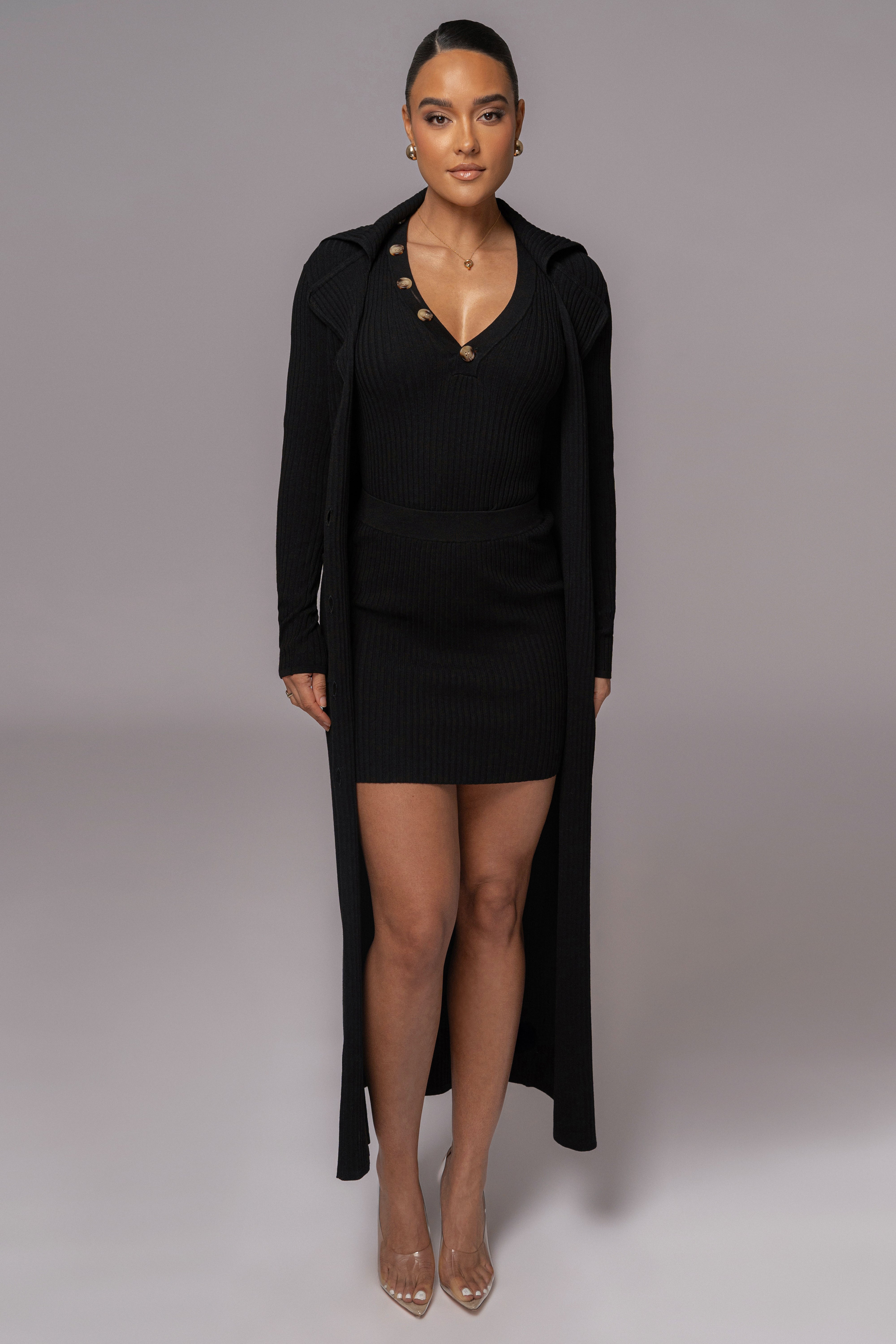 Black Lida Ribbed Duster - JLUXLABEL