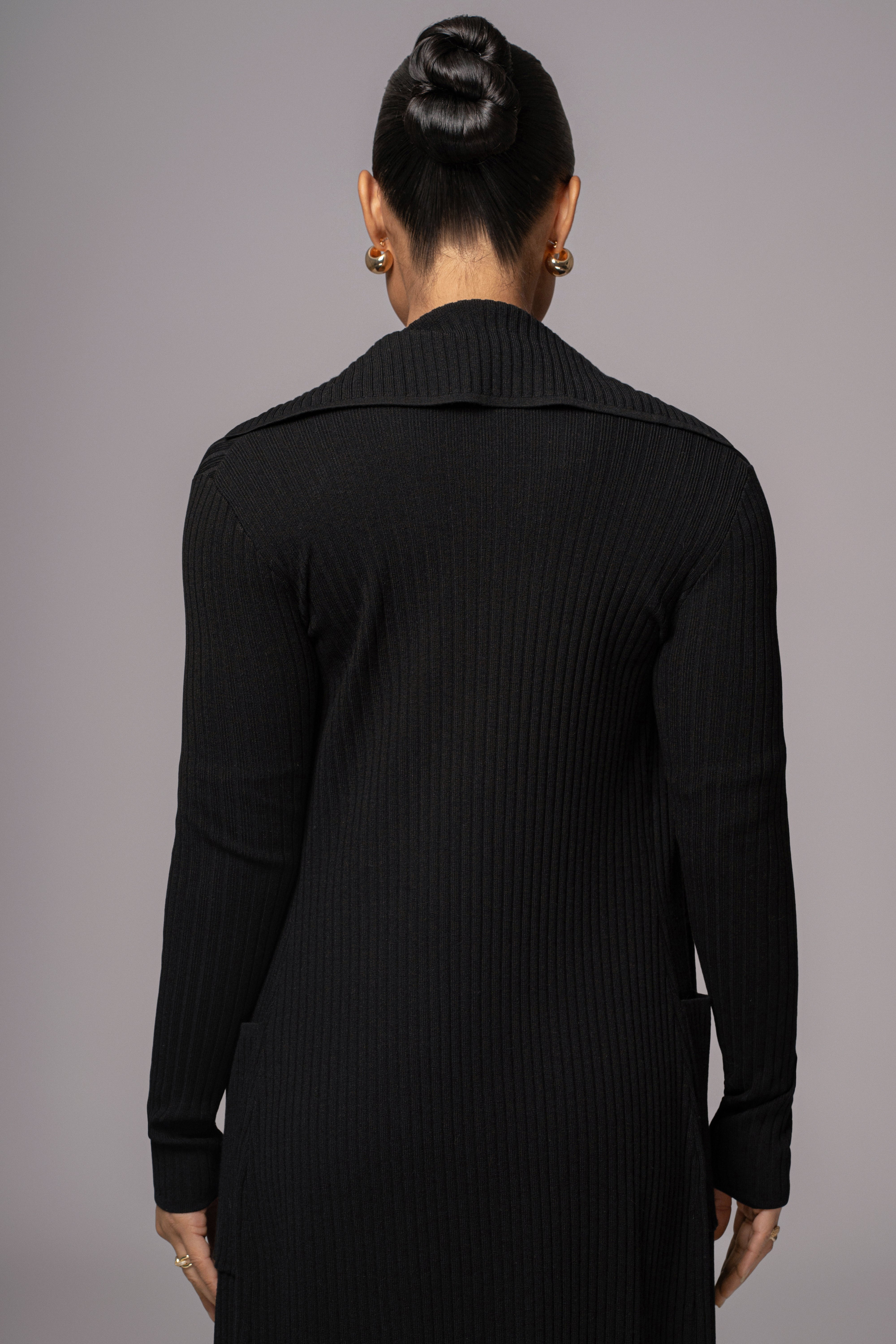 Black Lida Ribbed Duster - JLUXLABEL