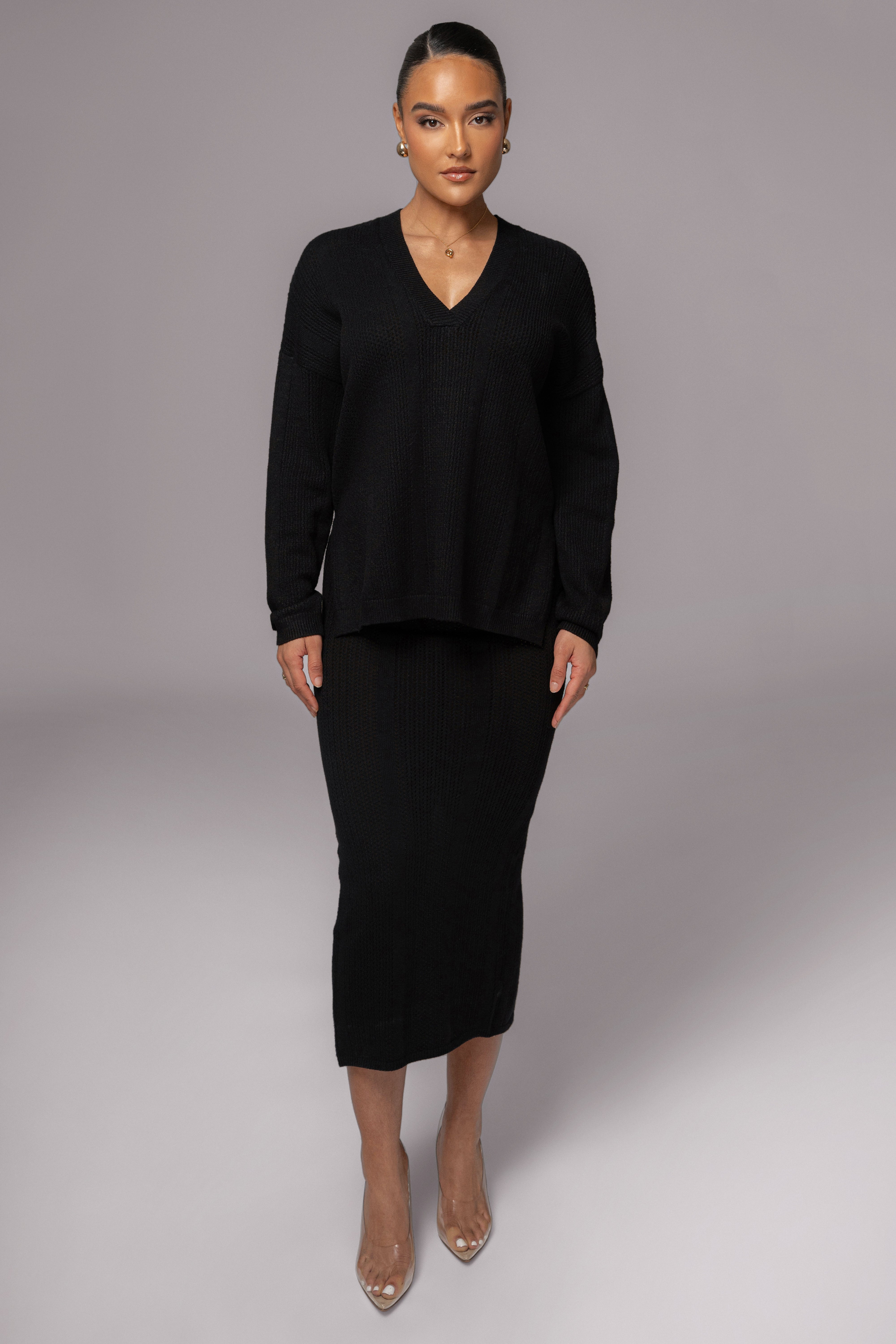 Black Estela Sweater Knit Top - JLUXLABEL