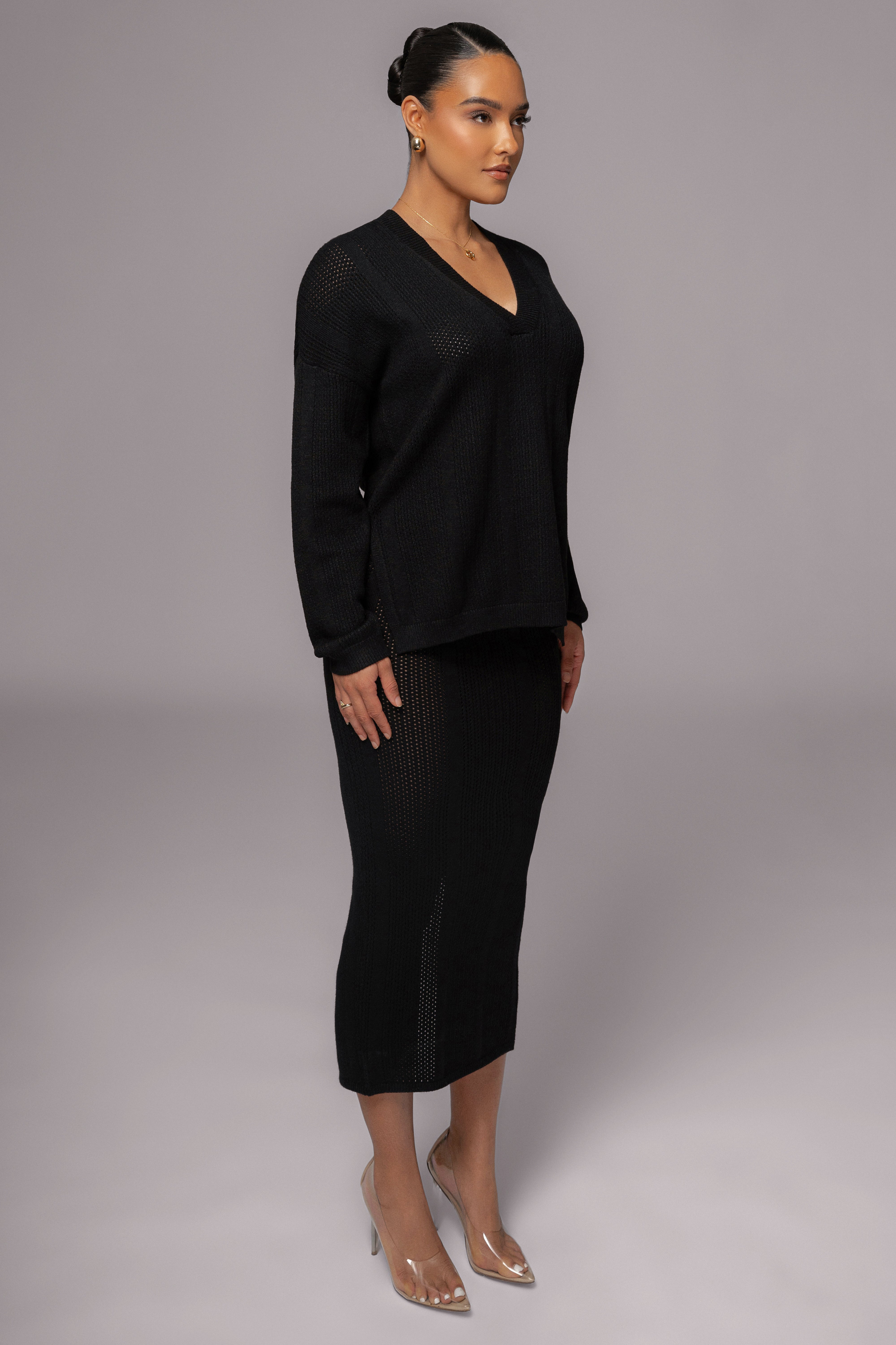 Black Estela Sweater Knit Top - JLUXLABEL