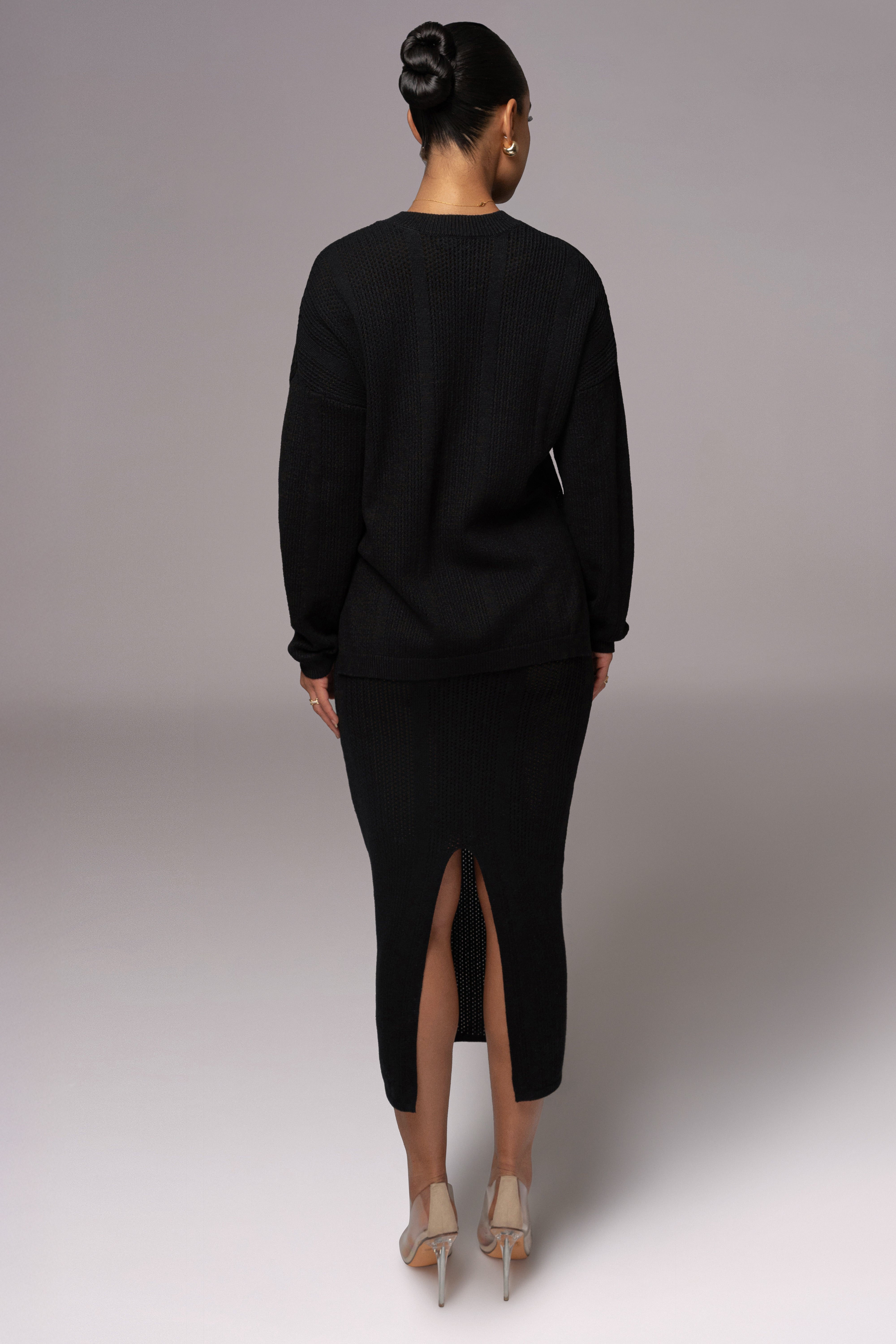 Black Estela Sweater Knit Top - JLUXLABEL