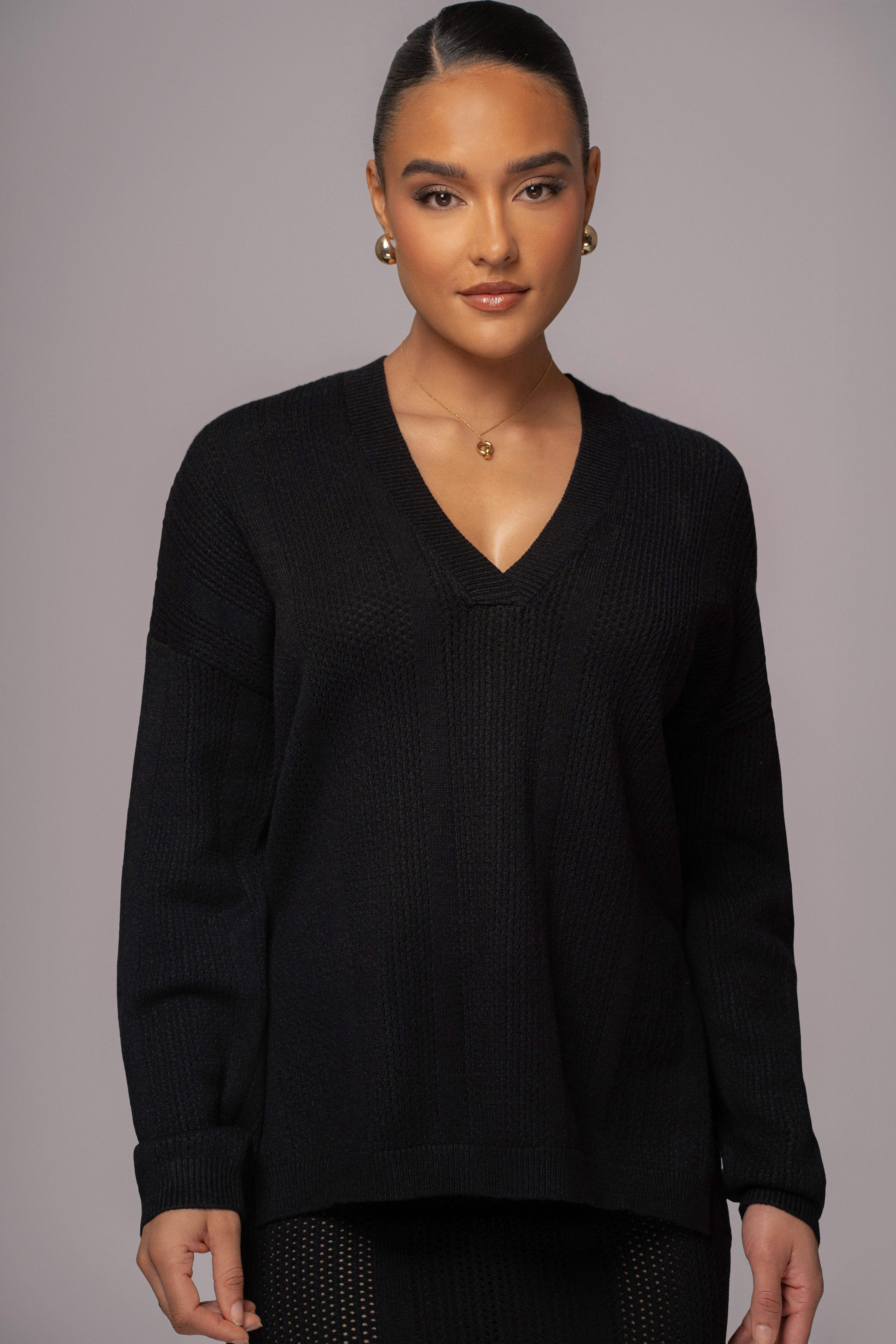 Black Estela Sweater Knit Top - JLUXLABEL