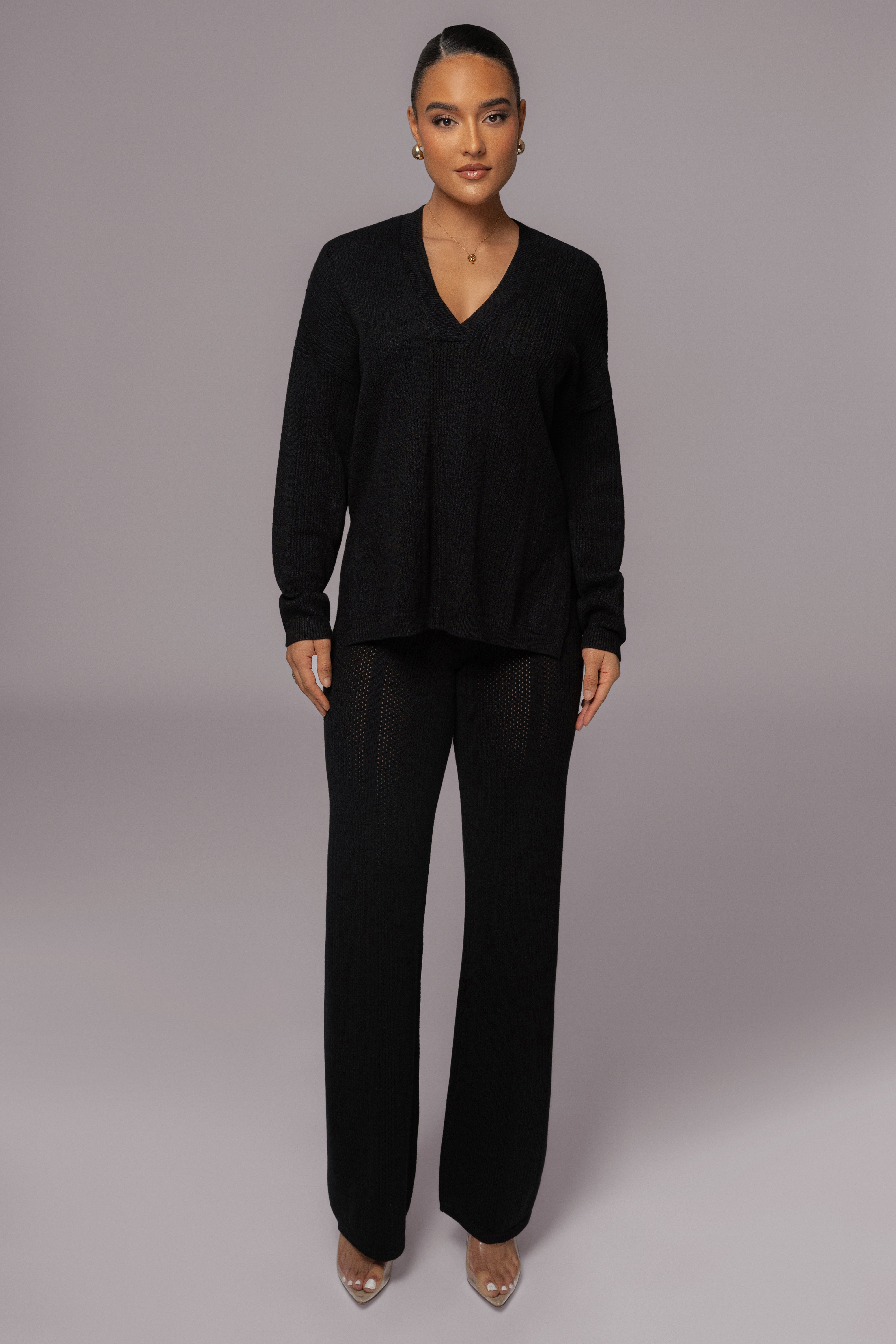 Black Estela Sweater Knit Top - JLUXLABEL