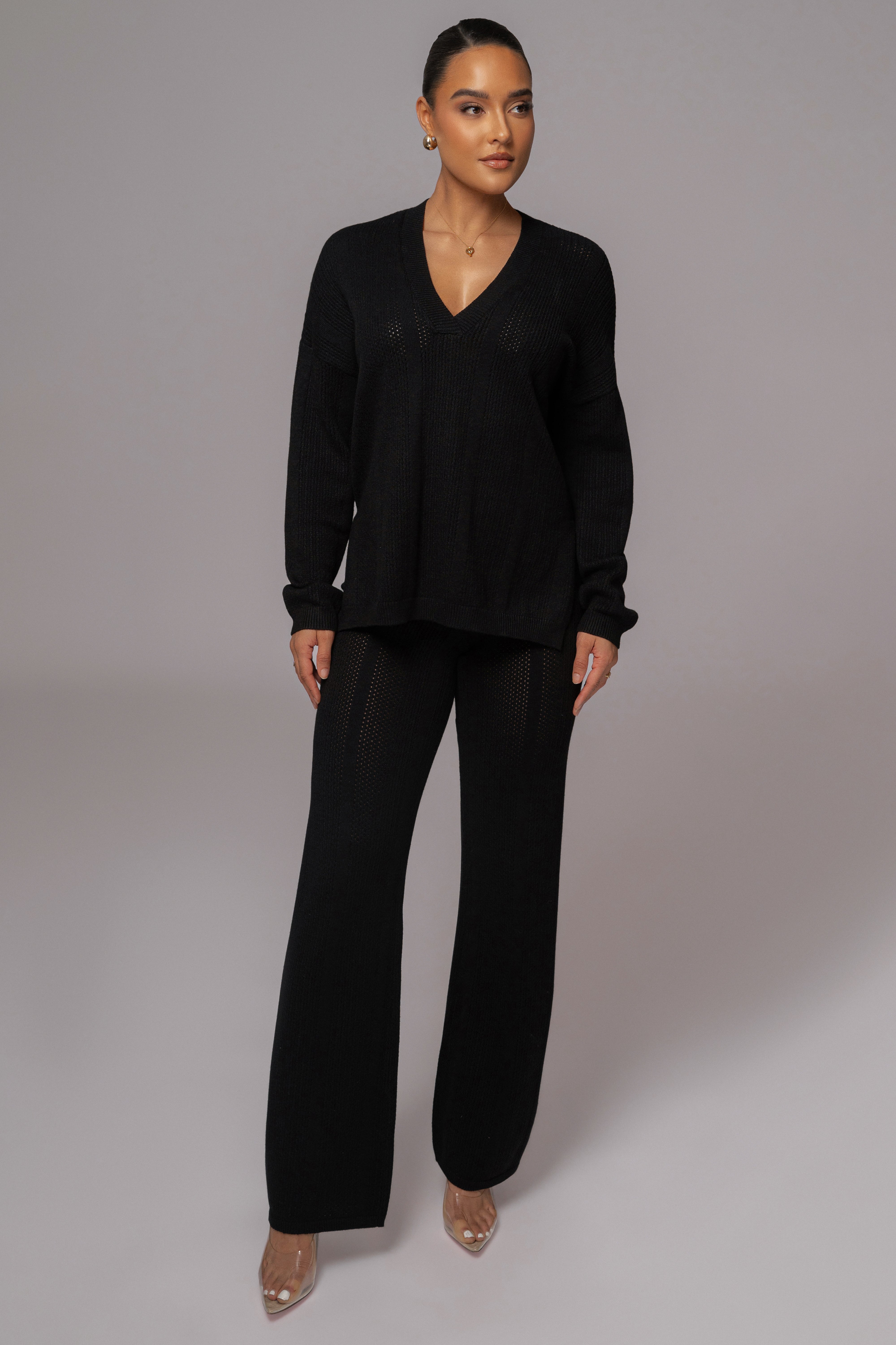 Black Fortuna Sweater Knit Pants - JLUXLABEL