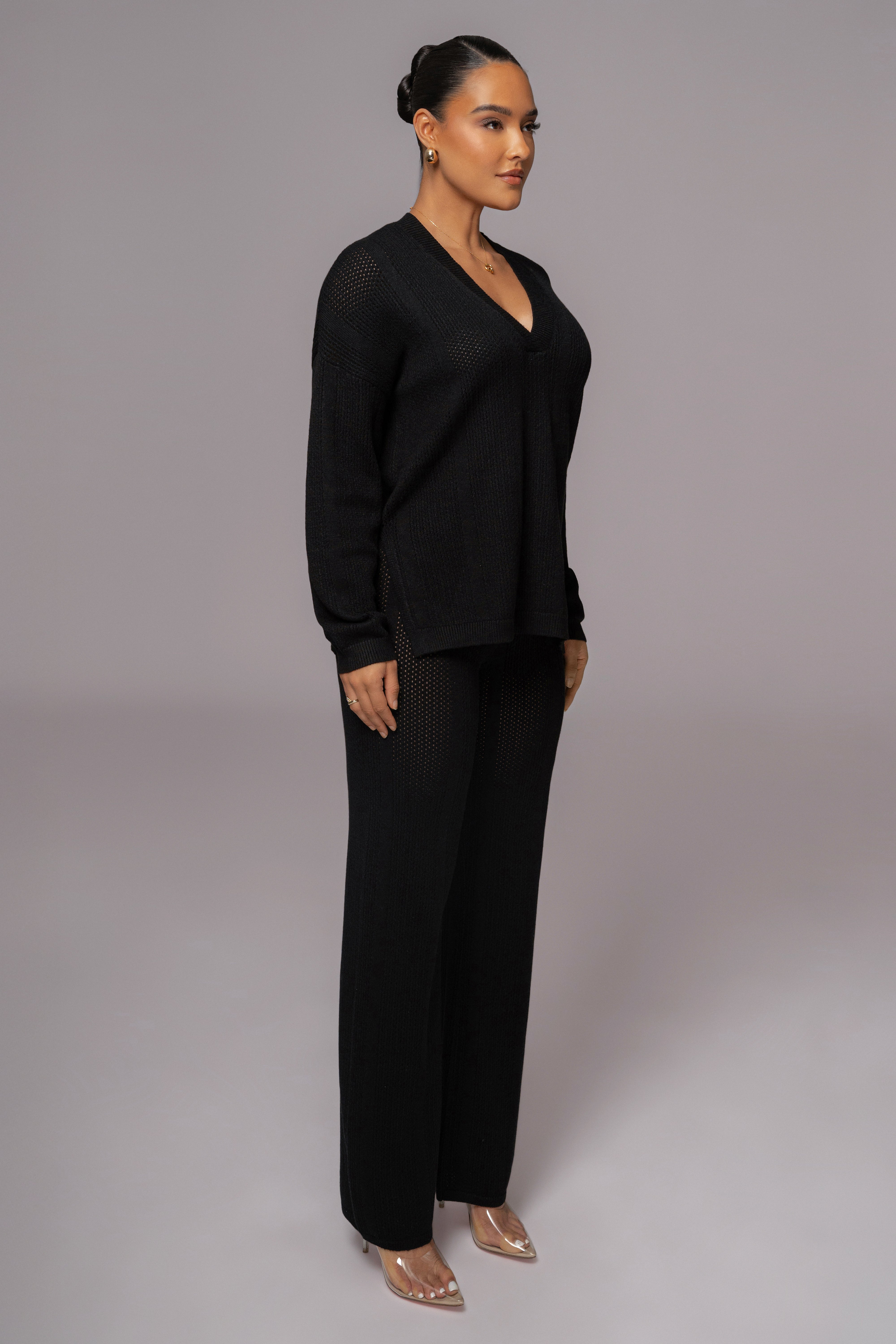 Black Fortuna Sweater Knit Pants - JLUXLABEL