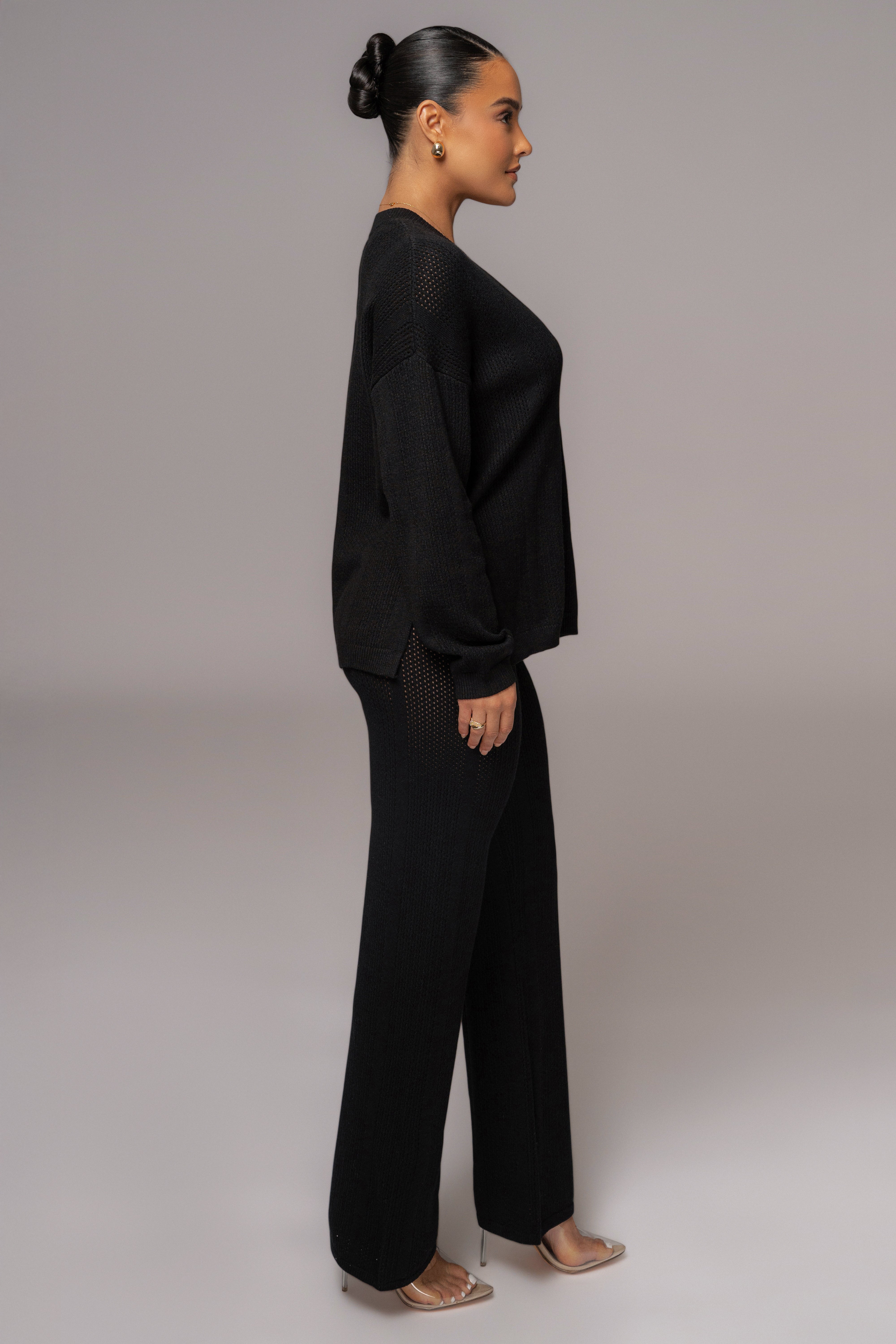 Black Fortuna Sweater Knit Pants - JLUXLABEL