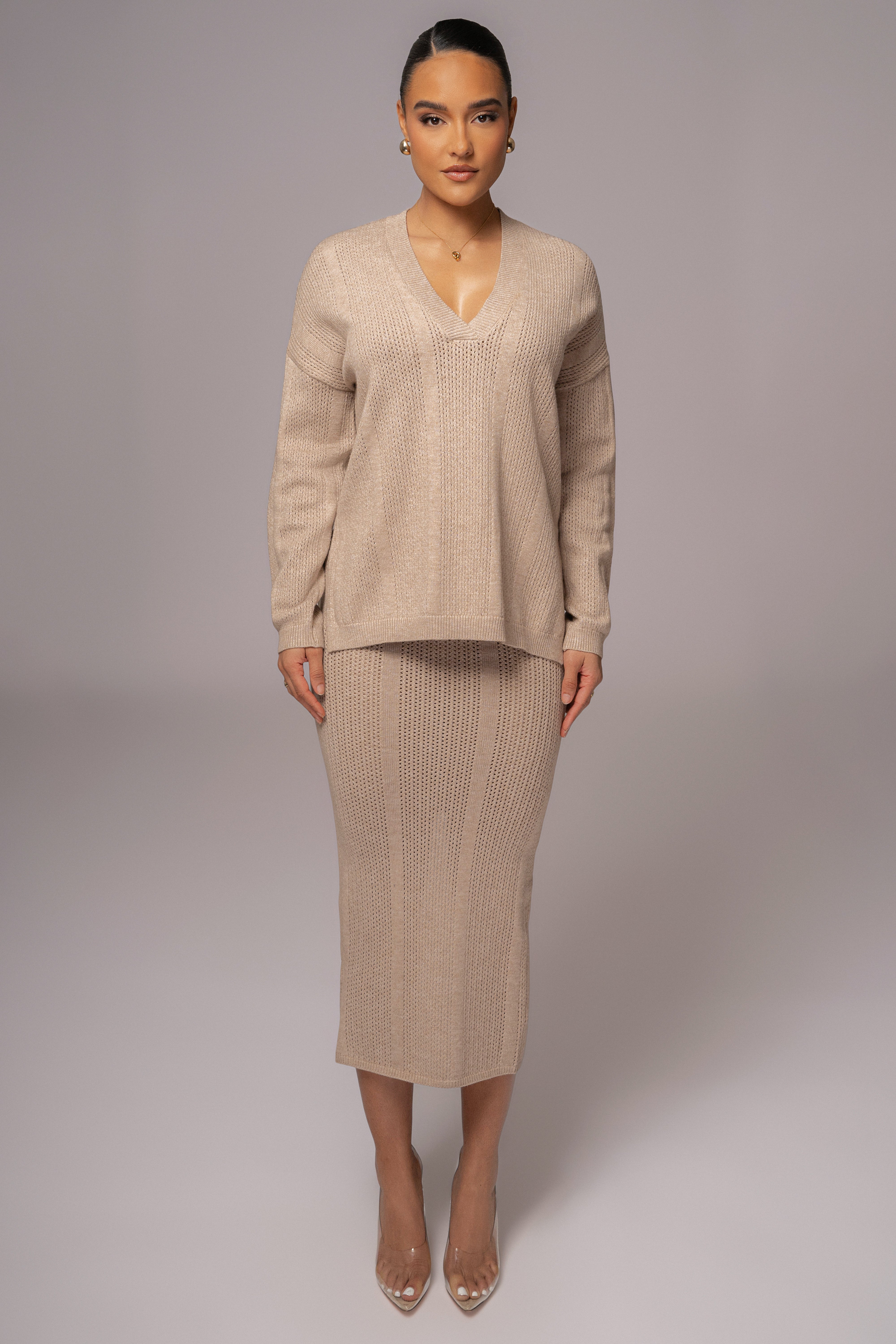 Taupe Estela Sweater Knit Top - JLUXLABEL