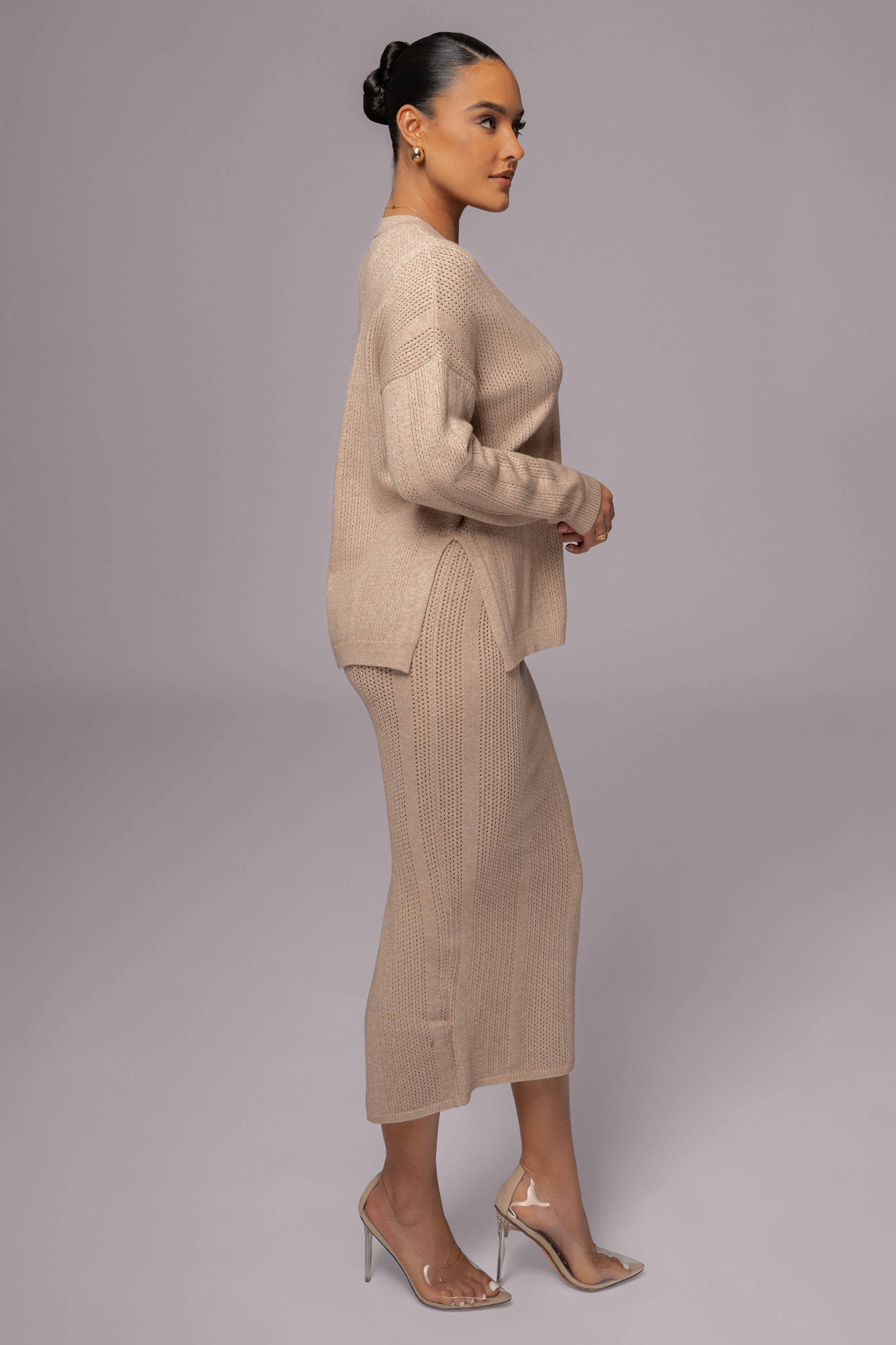 Taupe Estela Sweater Knit Top - JLUXLABEL