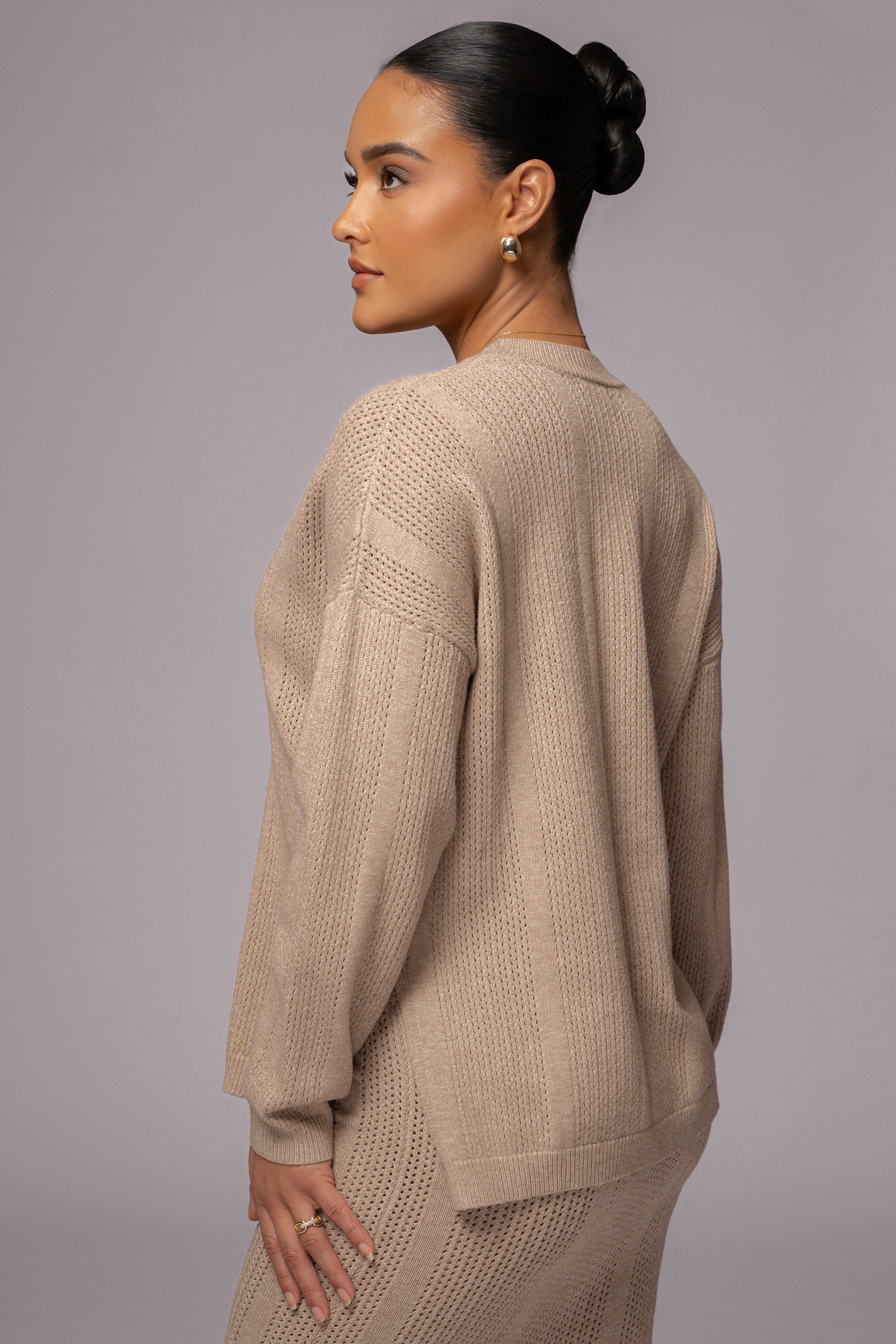 Taupe Estela Sweater Knit Top - JLUXLABEL