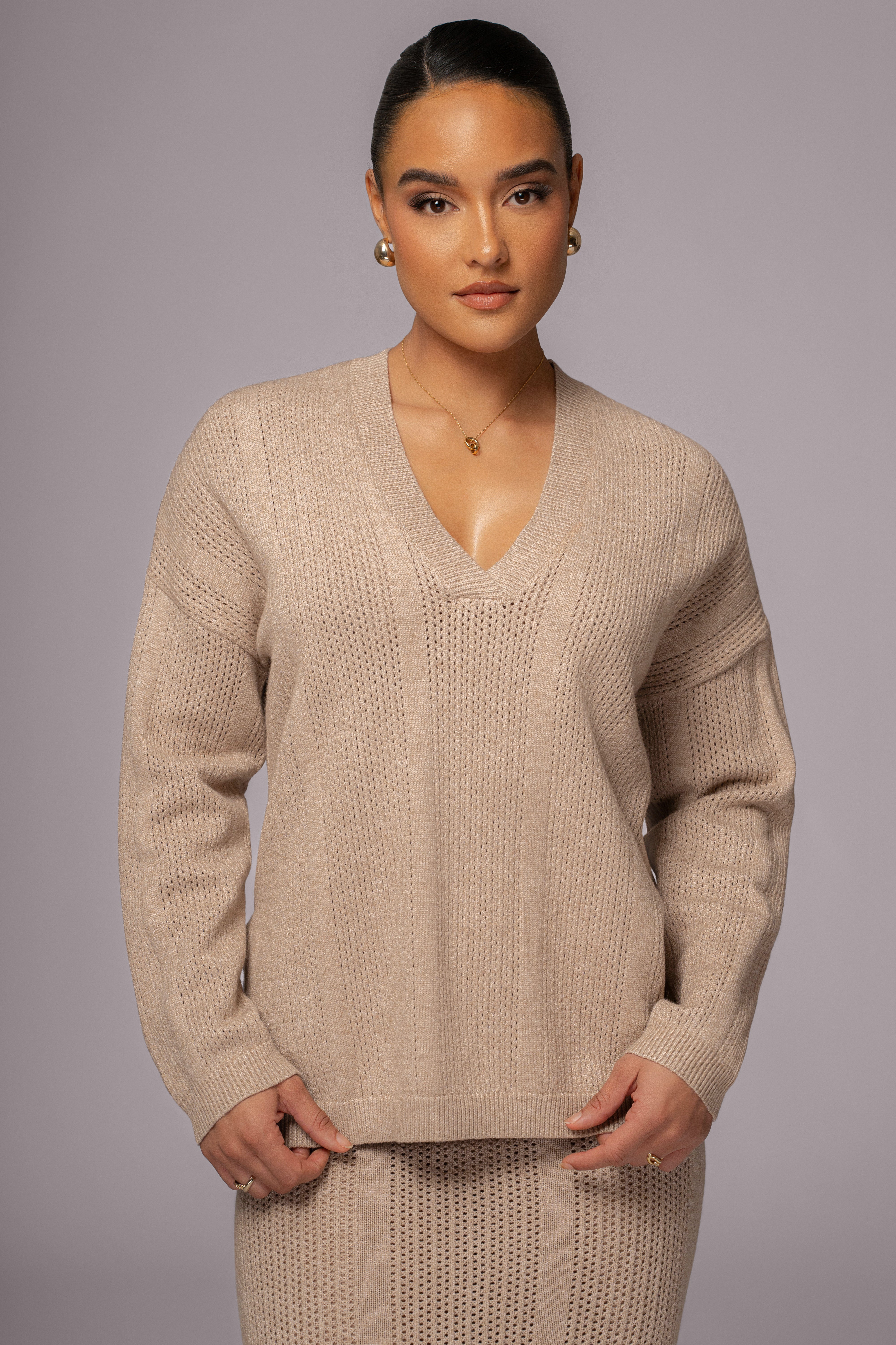 Taupe Estela Sweater Knit Top - JLUXLABEL