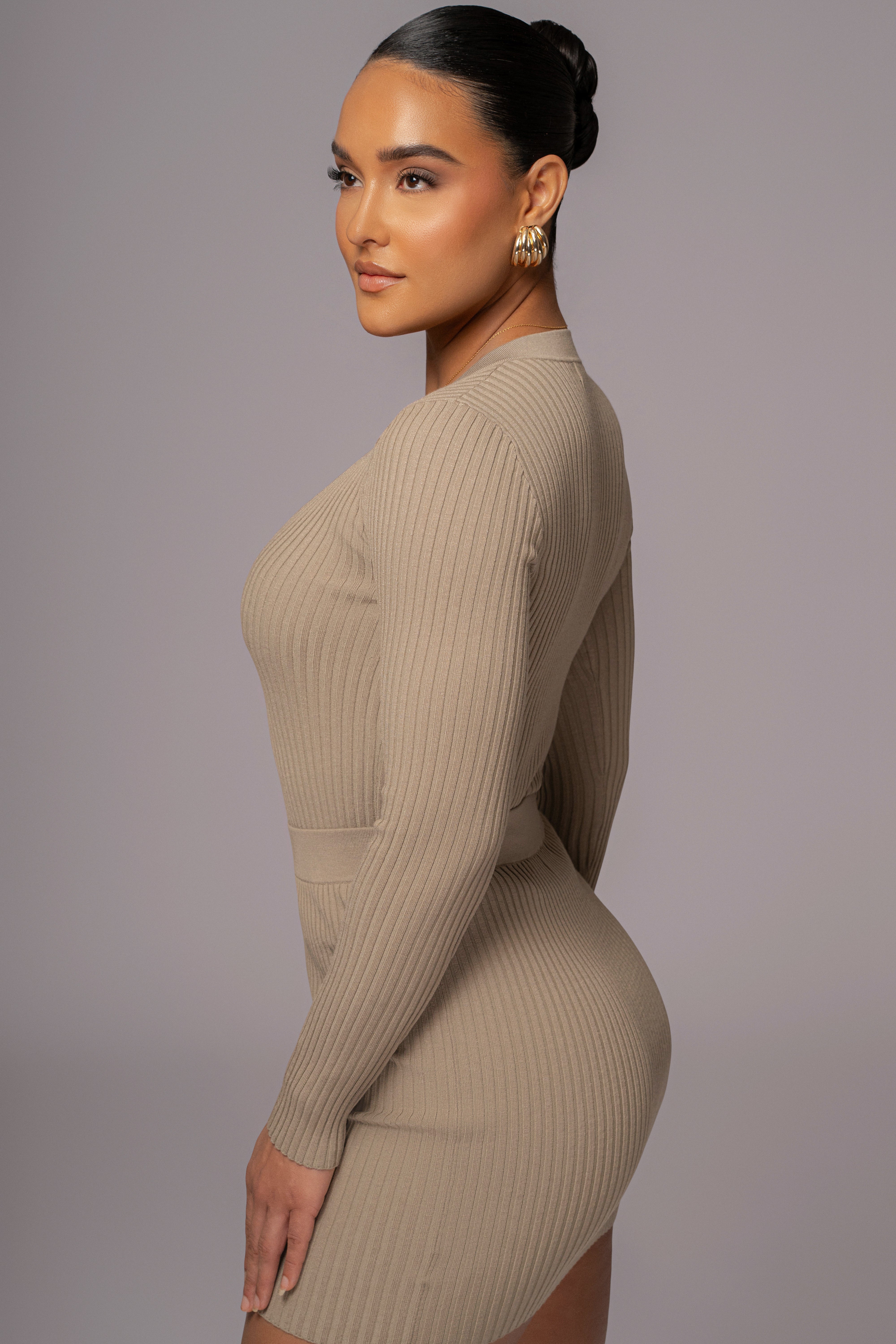 Taupe Jessy Ribbed Skirt Set - JLUXLABEL