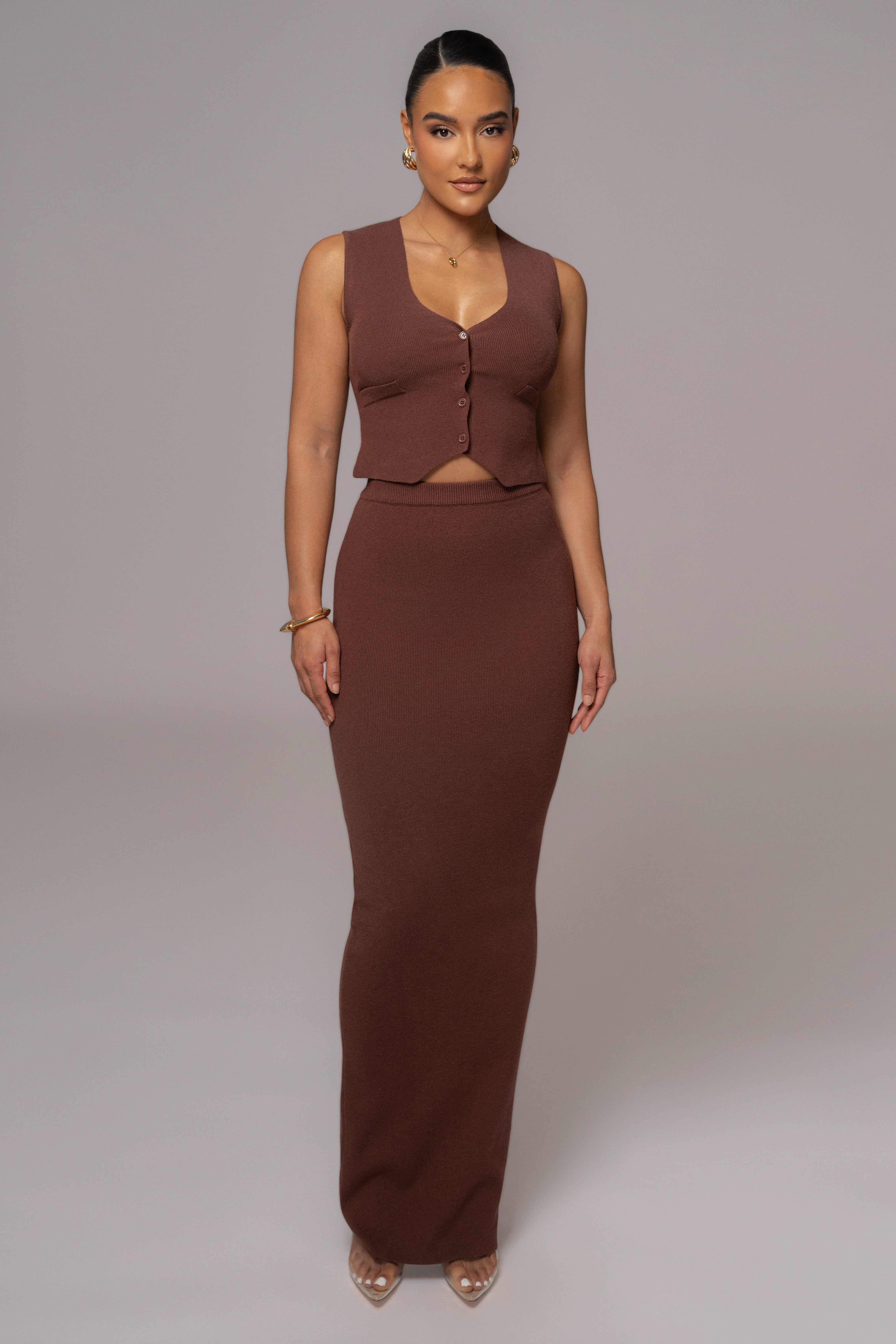 Brown Cassidy Two Piece Skirt Set - JLUXLABEL
